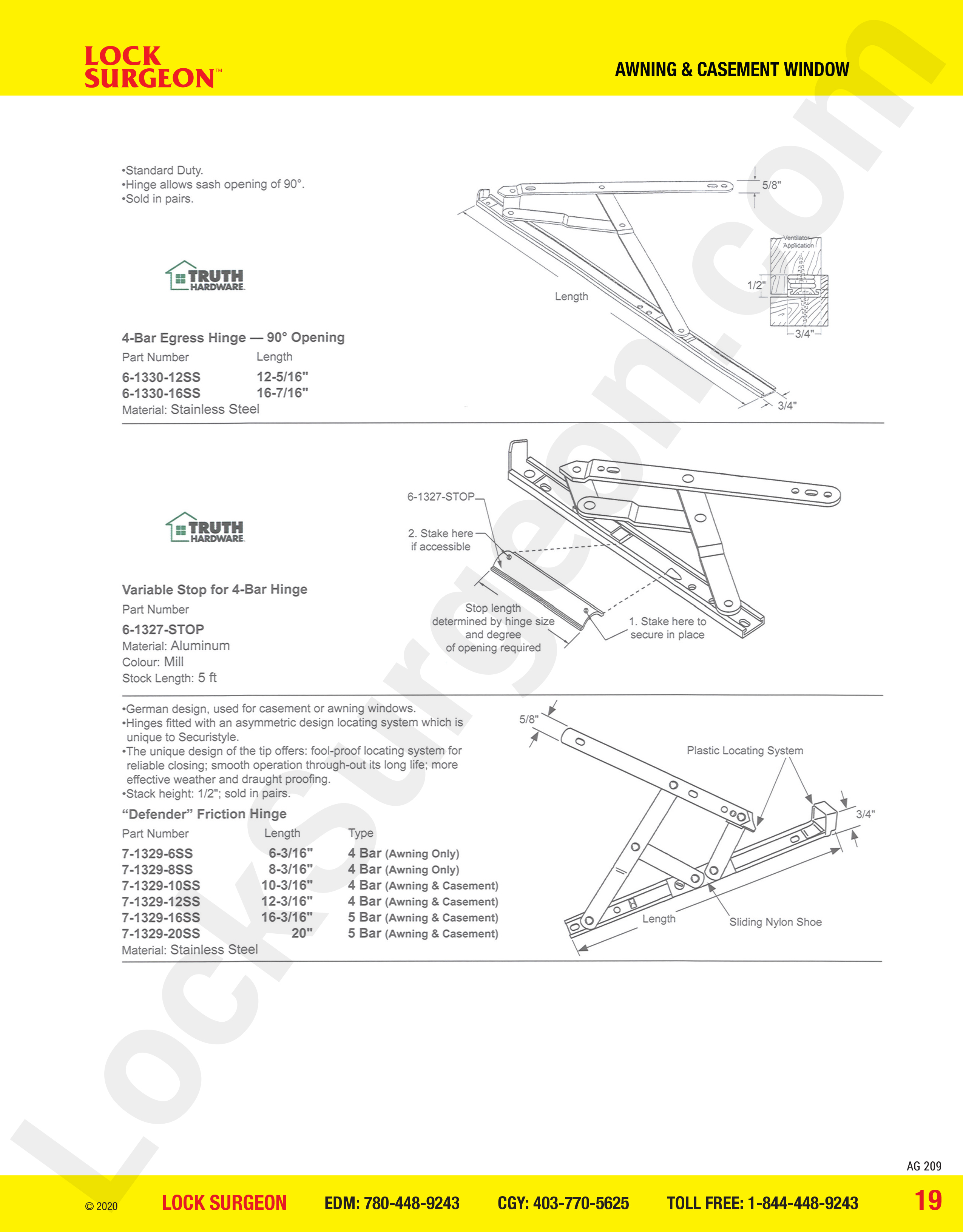 Acheson mobile awning and casement window parts for hinges