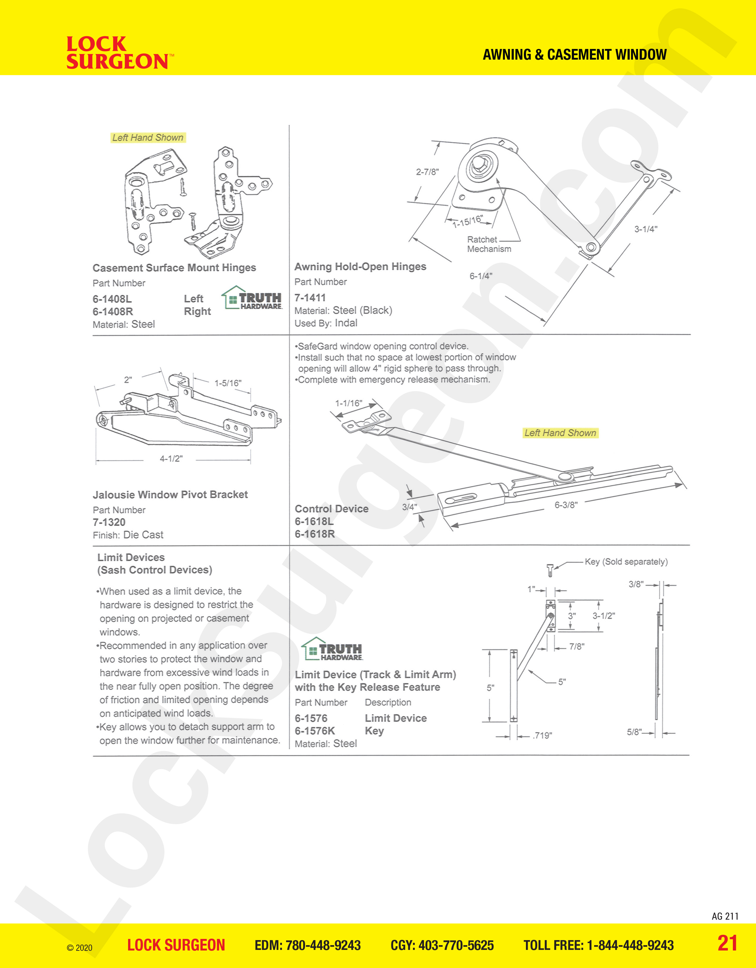 Acheson mobile awning and casement window parts for Jalousie hinges