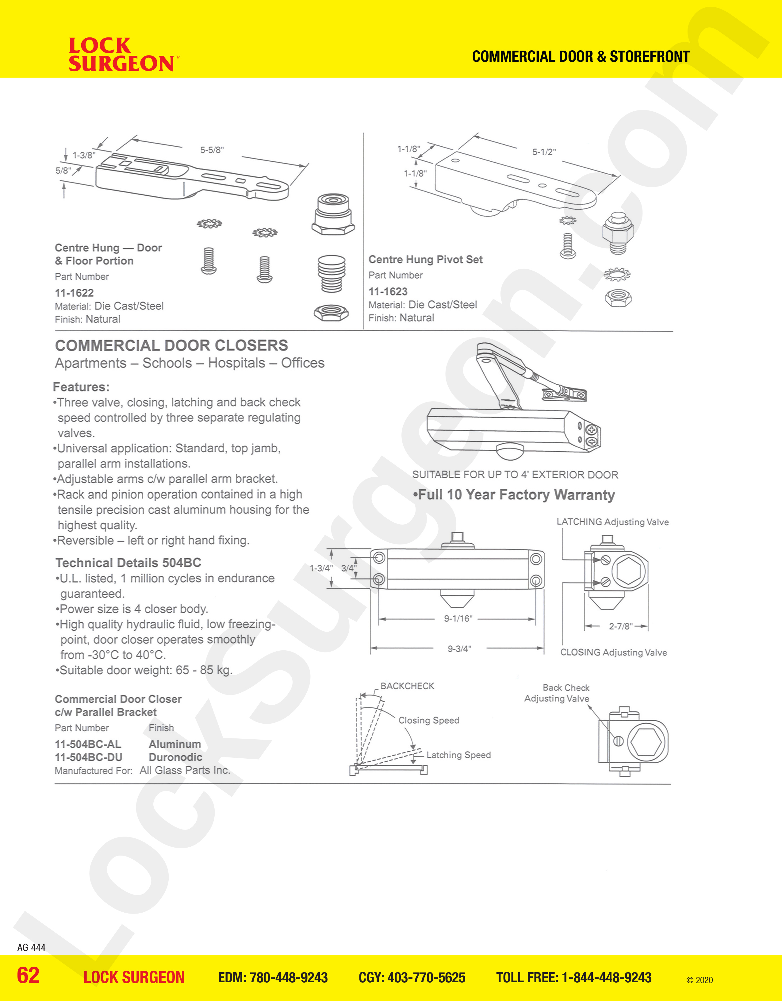 Commercial Door and Storefront parts for commercial door closer Acheson