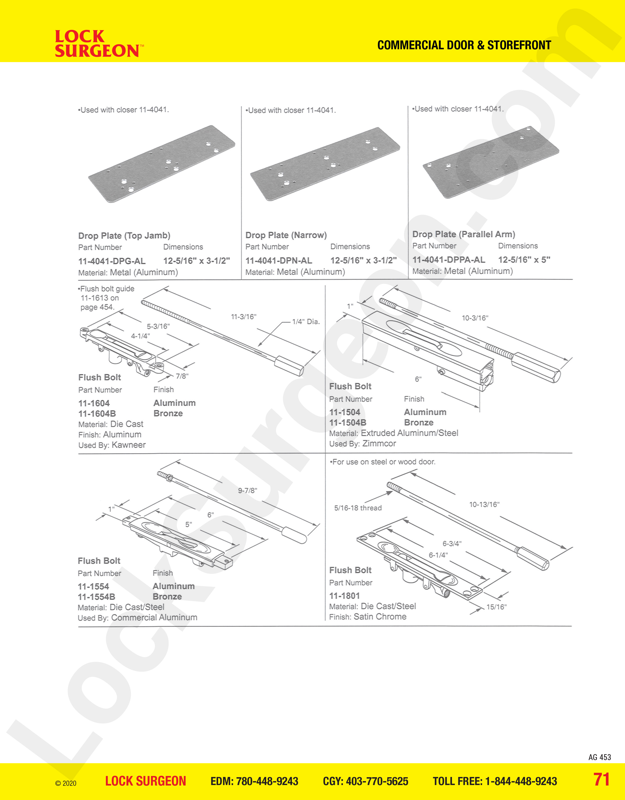 Commercial Door and Storefront parts for flush bolts Acheson