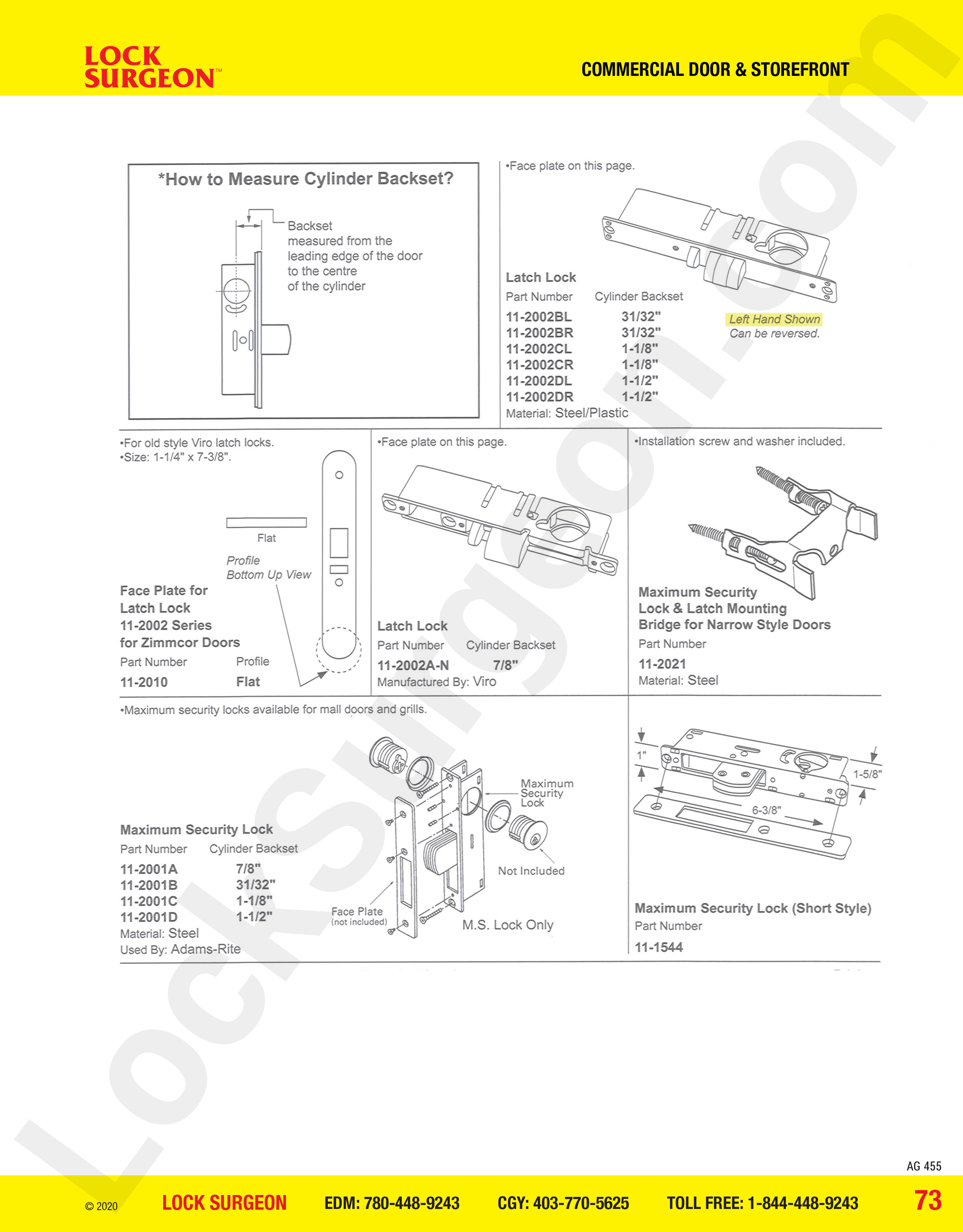 Commercial Door and Storefront parts for latch locks Acheson