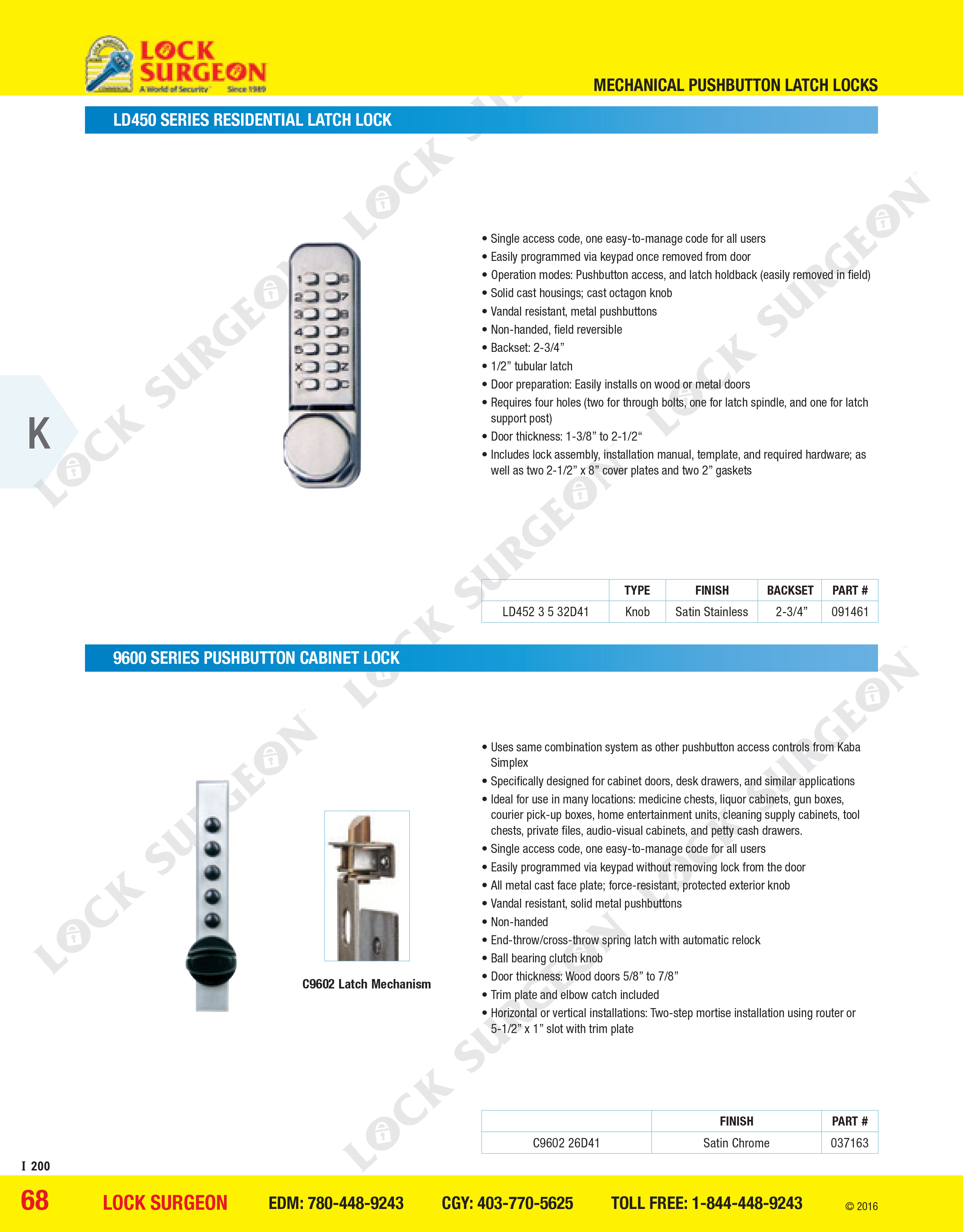Acheson mini push-button entry push-button cabinet locks and digital cabinet entries.