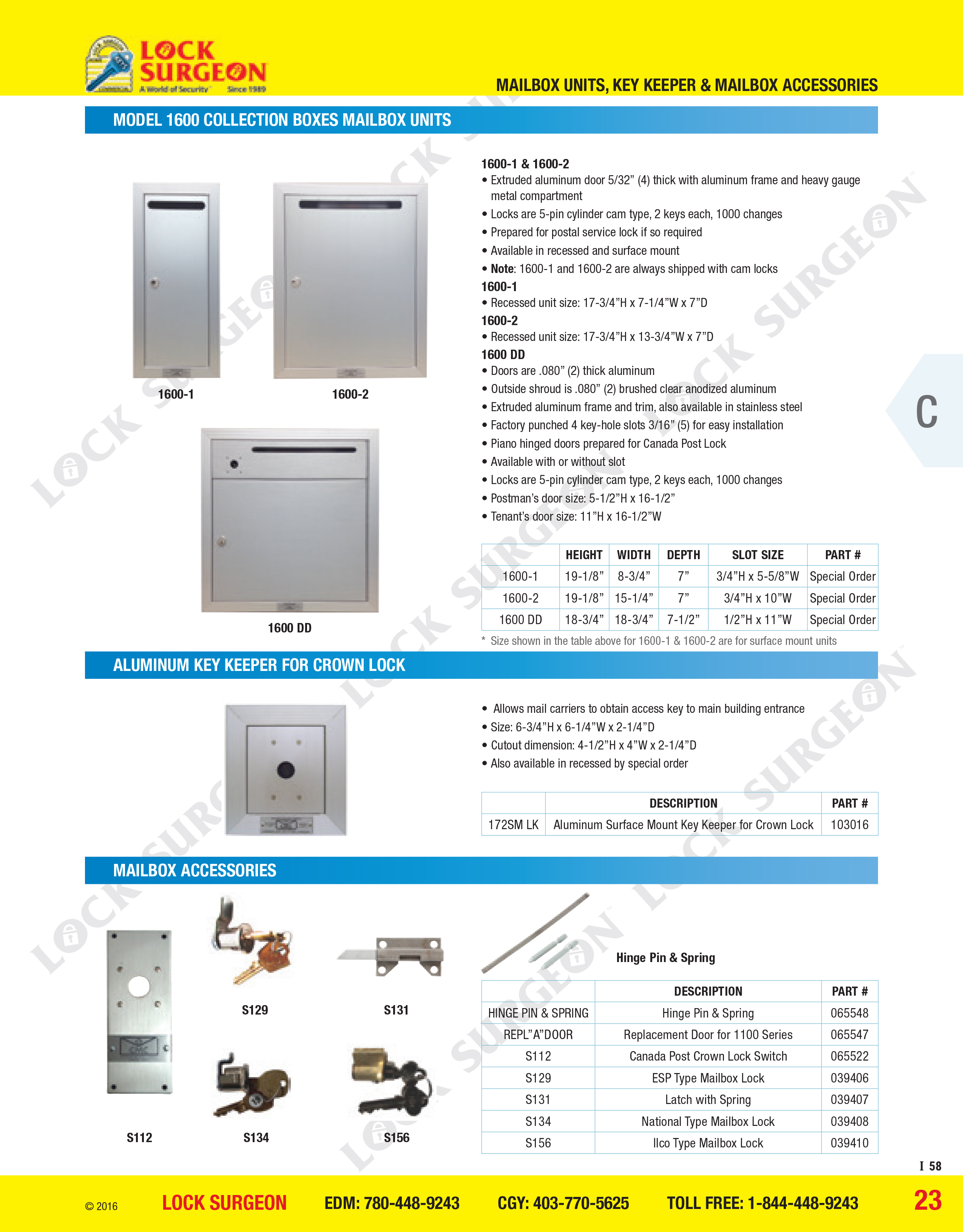 Acheson Model 1600 collection mailbox units aluminium key keeper for crown lock Mailbox accessories.