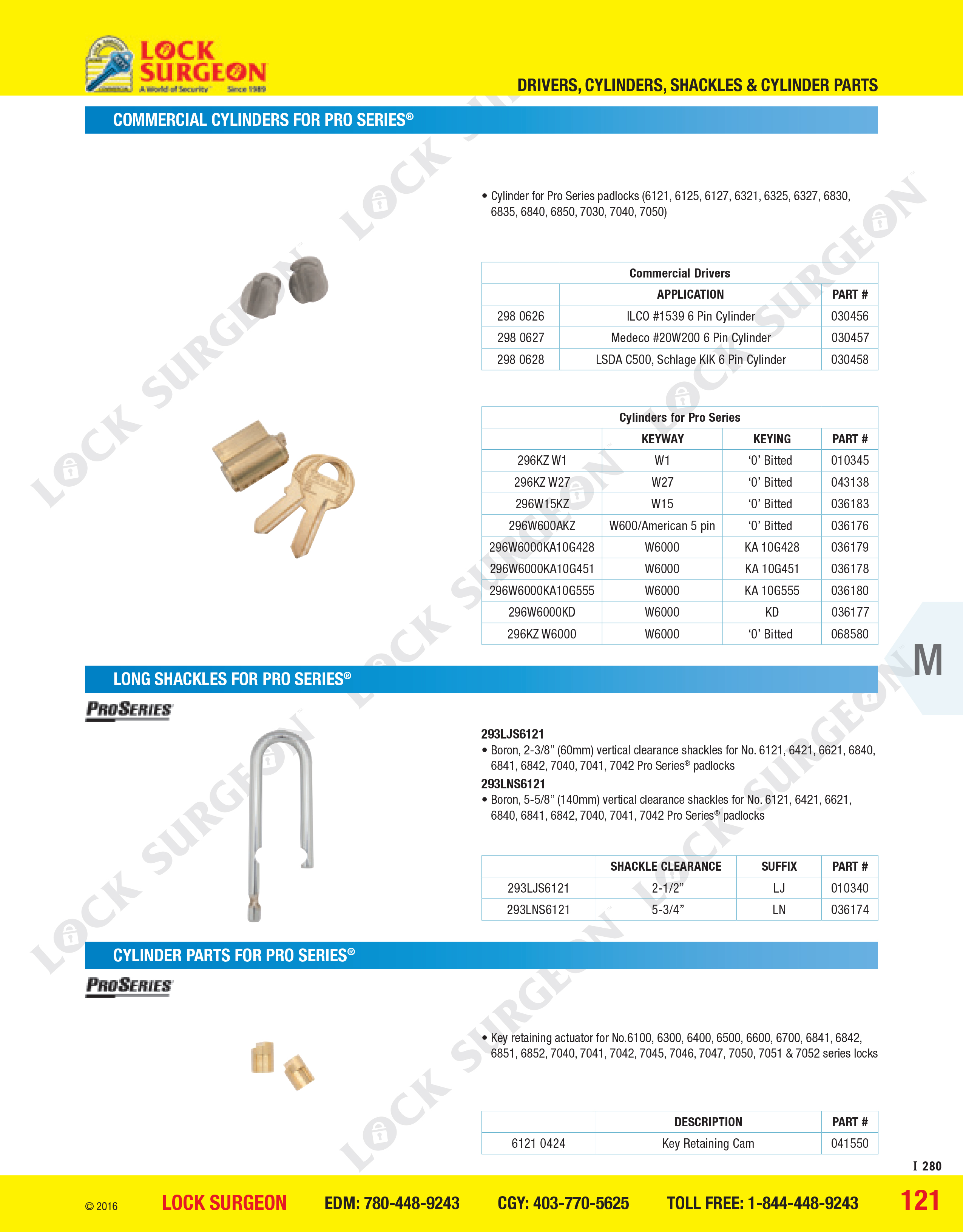 Master Lock Commercial cylinders for Pro Series long shackles Cylinder parts for Pro Series® Acheson