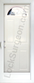 Full-view storm door allows clear view of decorator entry doors from street view Acheson.