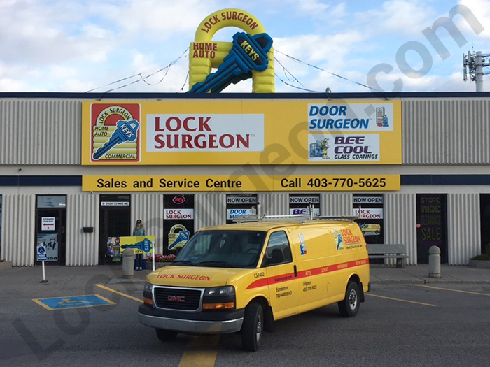 Lock Surgeon Calgary mobile door repair service truck shop and parts store.