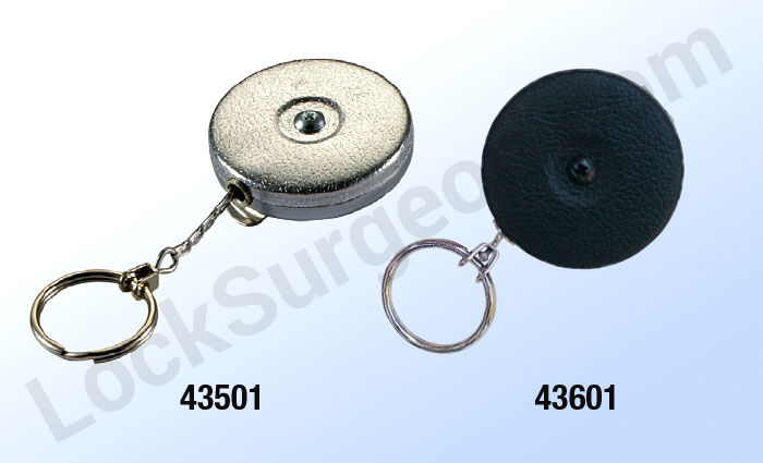 High-quality key reel with 24inch retractable pull flat-linked steel chain and belt-clip.