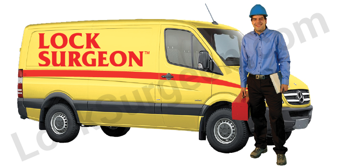 Lock Surgeon Edmonton mobile door repair fix and adjust serviceman and van.