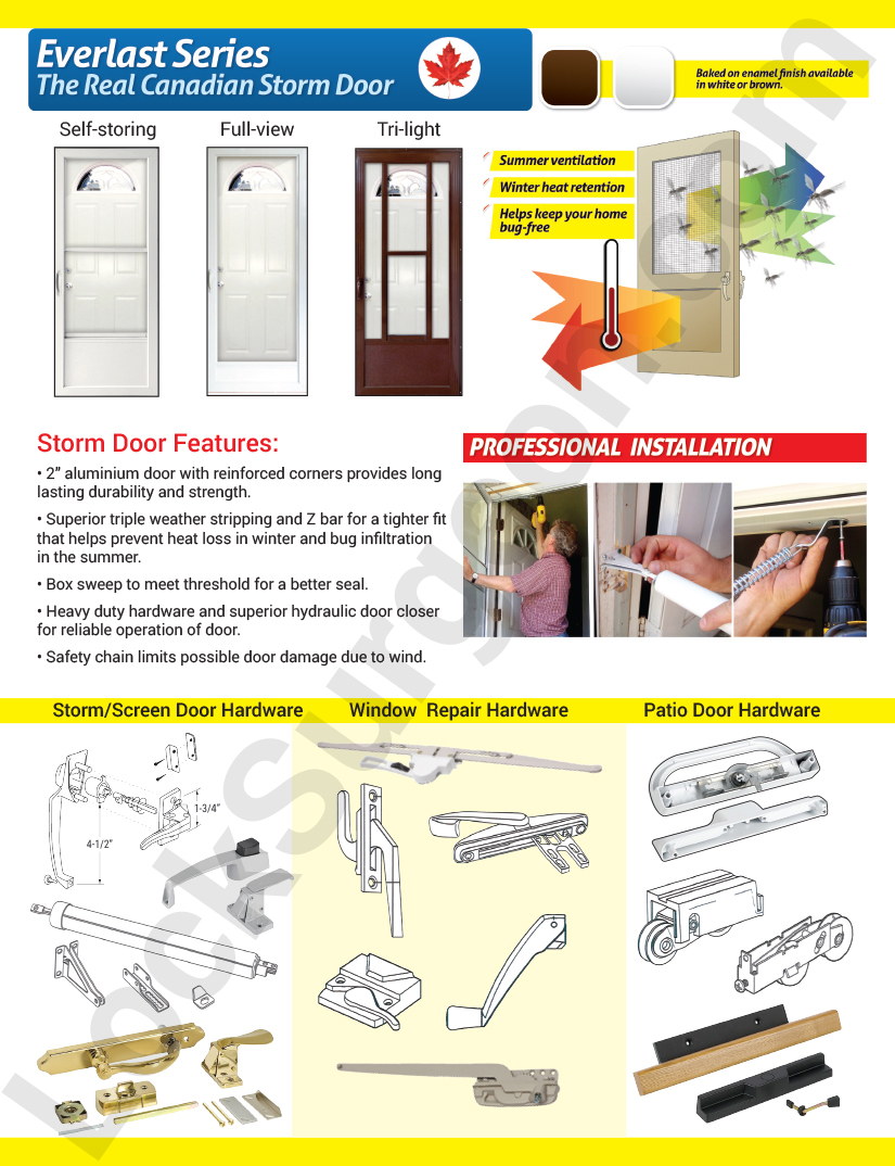 Lock Surgeon in-store catalogue for new storm door review and part replacement selections.