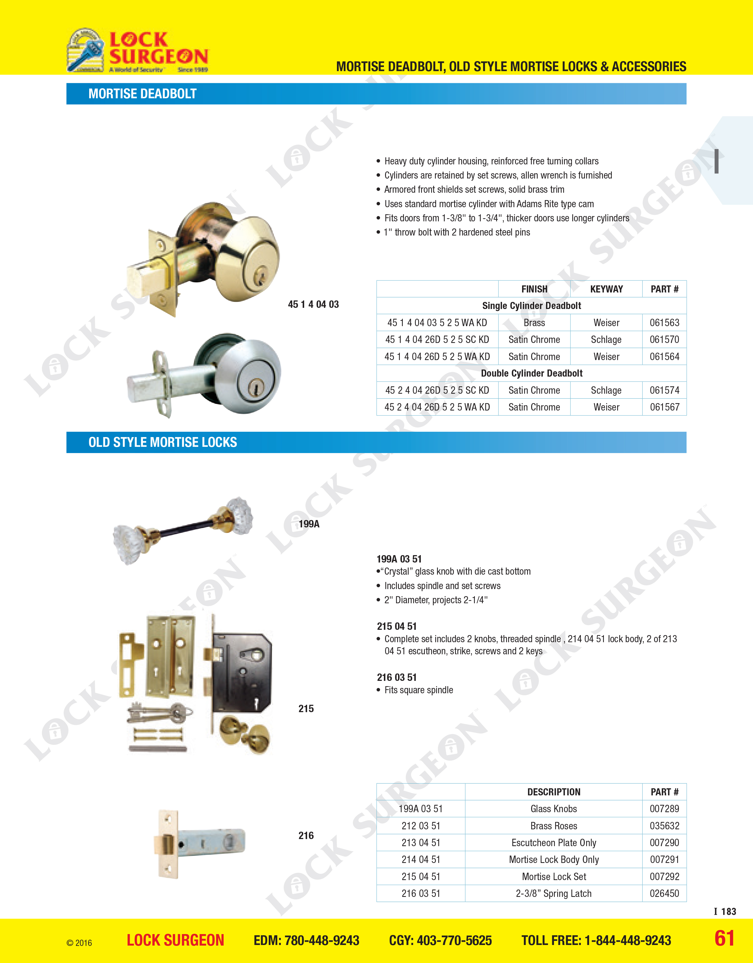 Lock Surgeon old-style mortise locks with skeleton key and glass knobs.