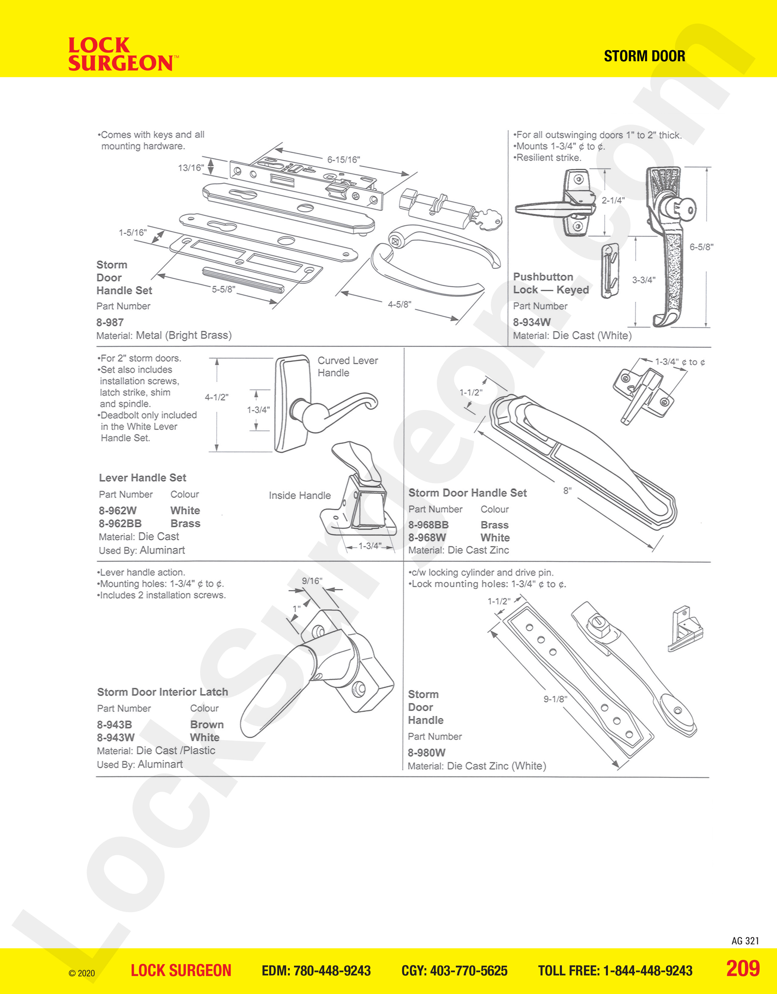 Storm Door handle sets repair or replacement in a variety of shapes and sizes.