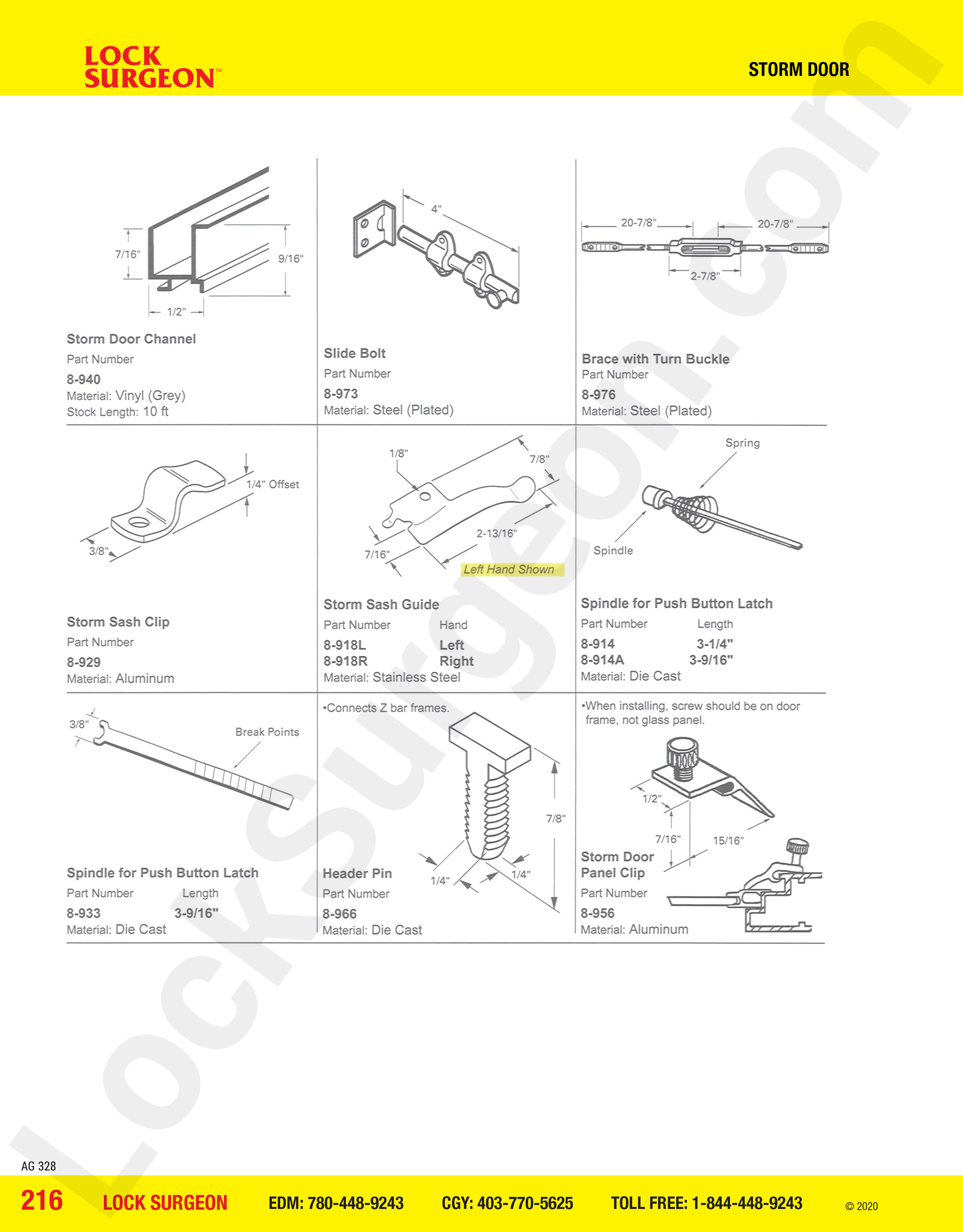 Storm Door extra parts channels slide bolts turn buckles sash clips spindles & panel clips.
