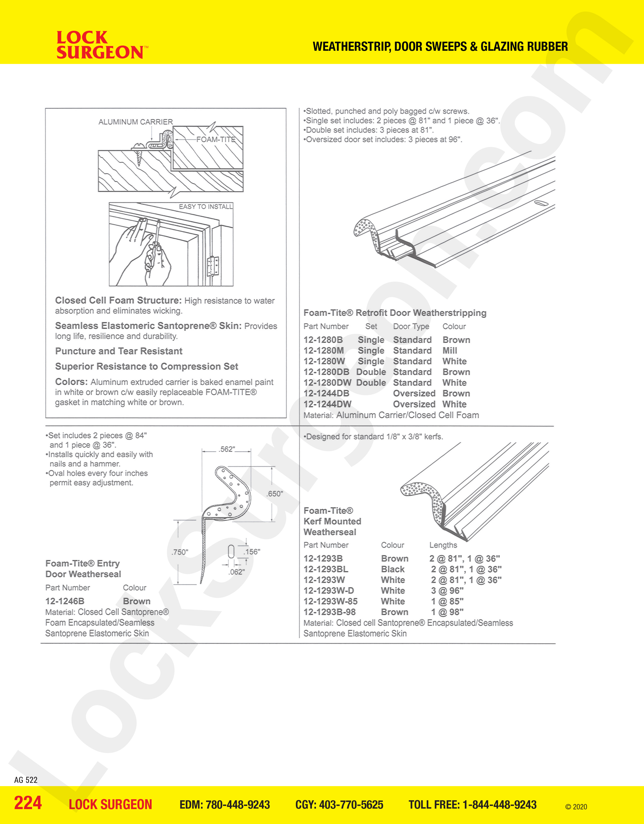 weatherstrip door sweeps and glazing rubber and foam-tile parts