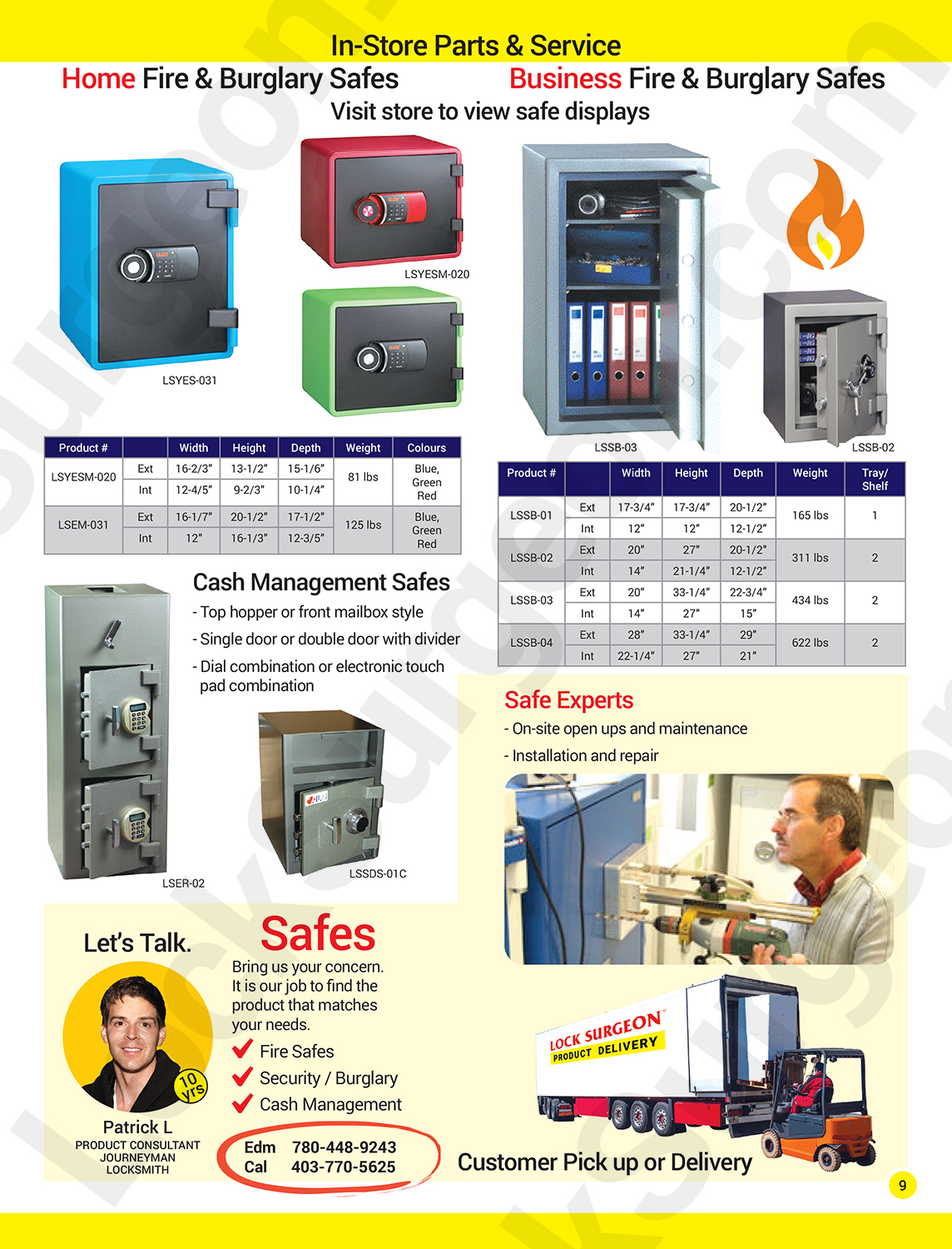 Residential home fire & burglary safes, variety of sizes with repair & delivery safe-service Acheson