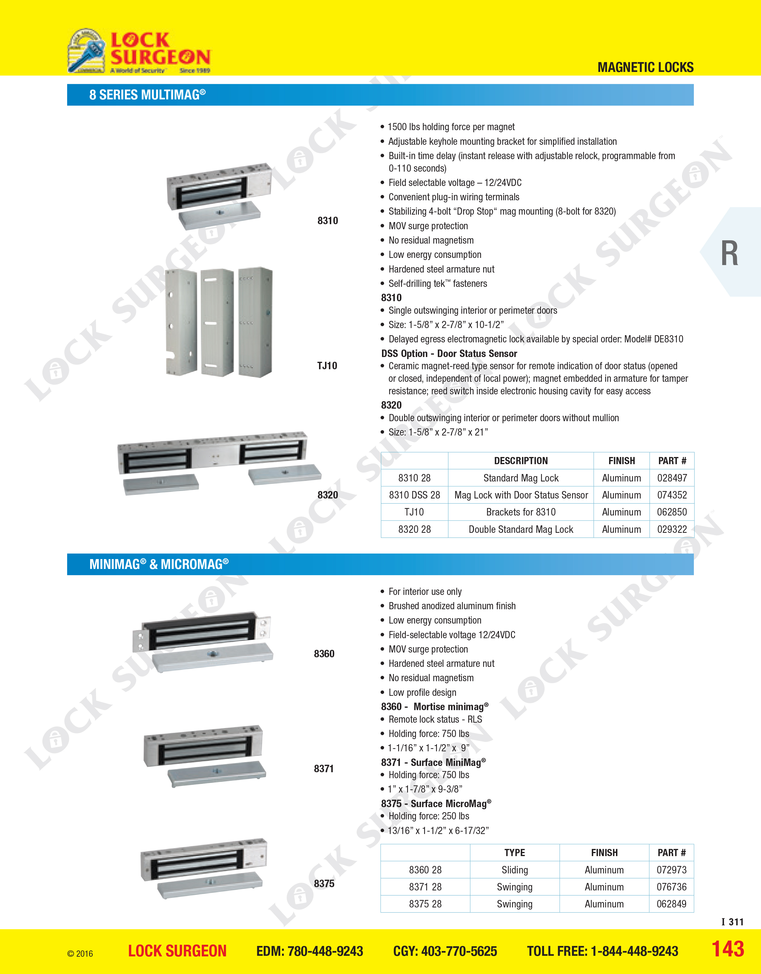Acheson Magnetic locks 8-series multi-mag mini-mag and micro-mag.