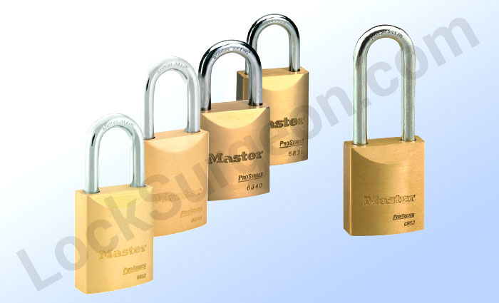 Solid brass padlocks from Master Lock pro series designed for commercial use.