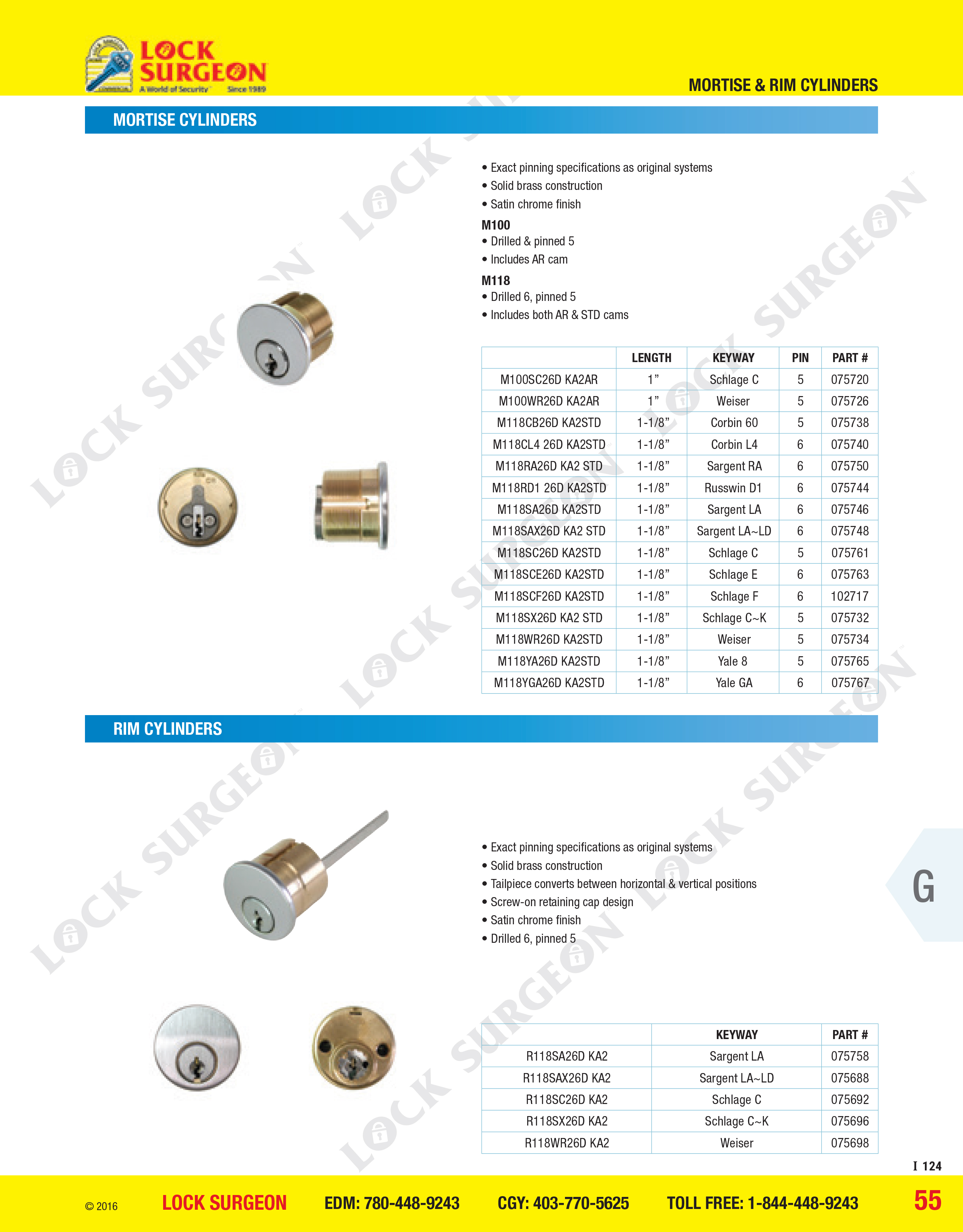 GMS mortise and rim cylinder exact pinning specifications as original systems Acheson.
