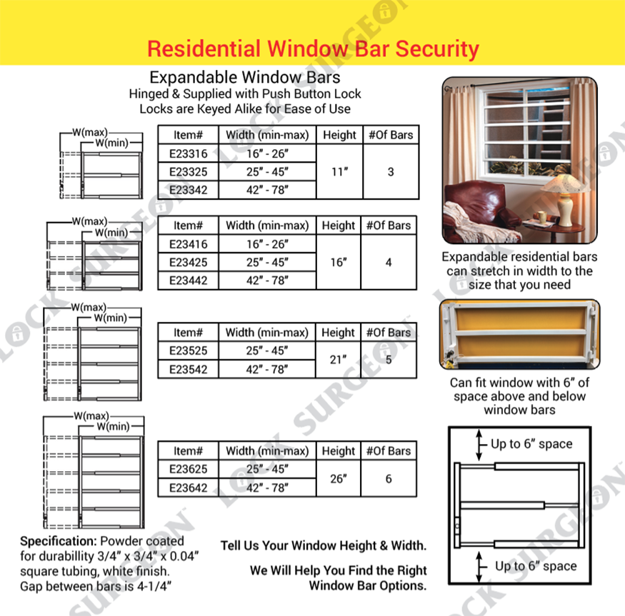 Acheson Residential window hinged security bars come complete with lock.