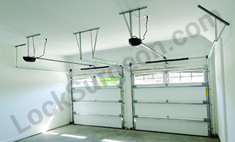 interior view of a new residential double garage door replacement.