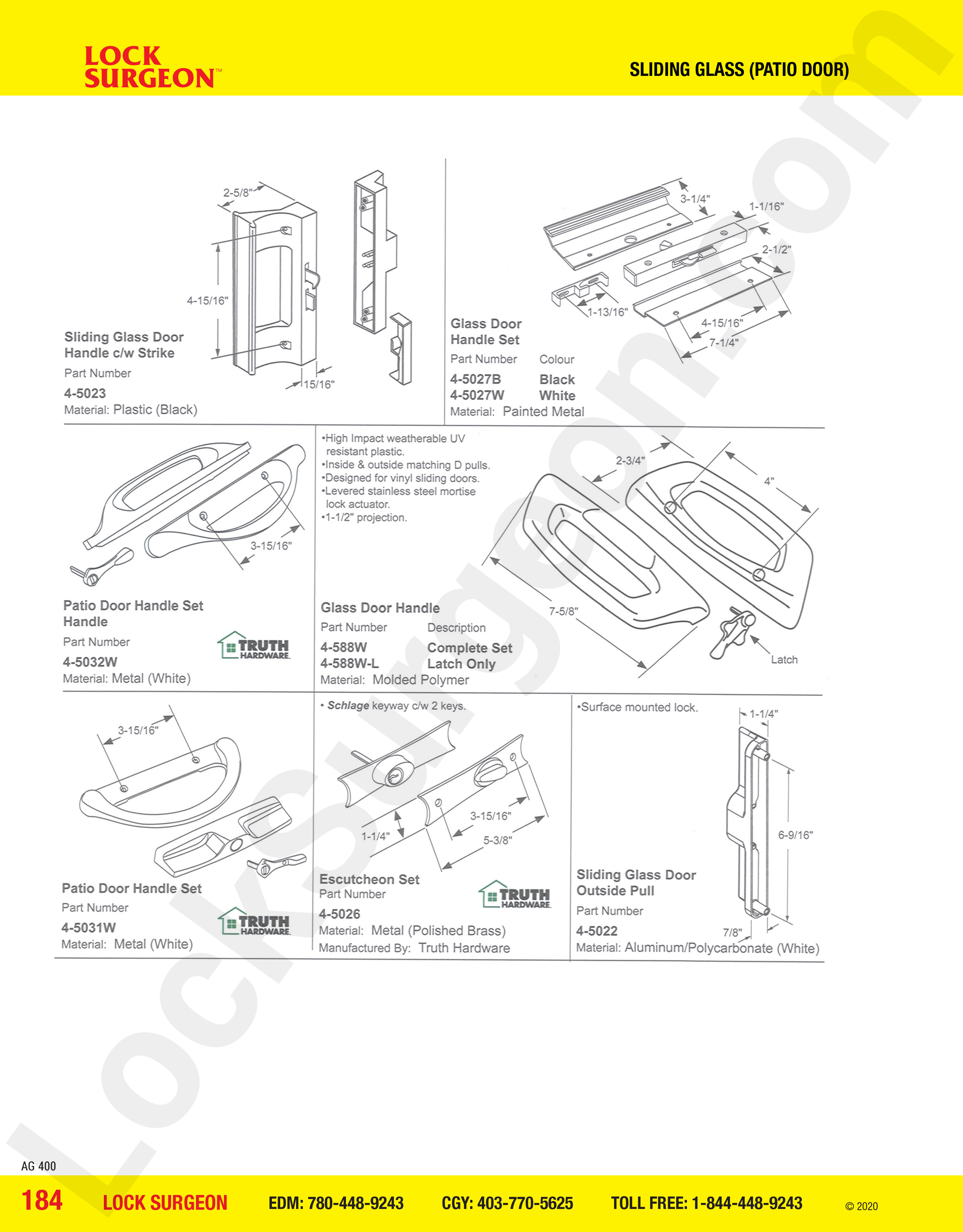 Sliding Glass and Patio Door handle sets
