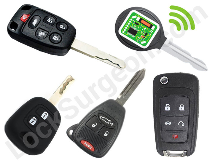Car transponder chip keys remotes assorted chip-proximity FOBs and sidewinder keys cut & programmed.