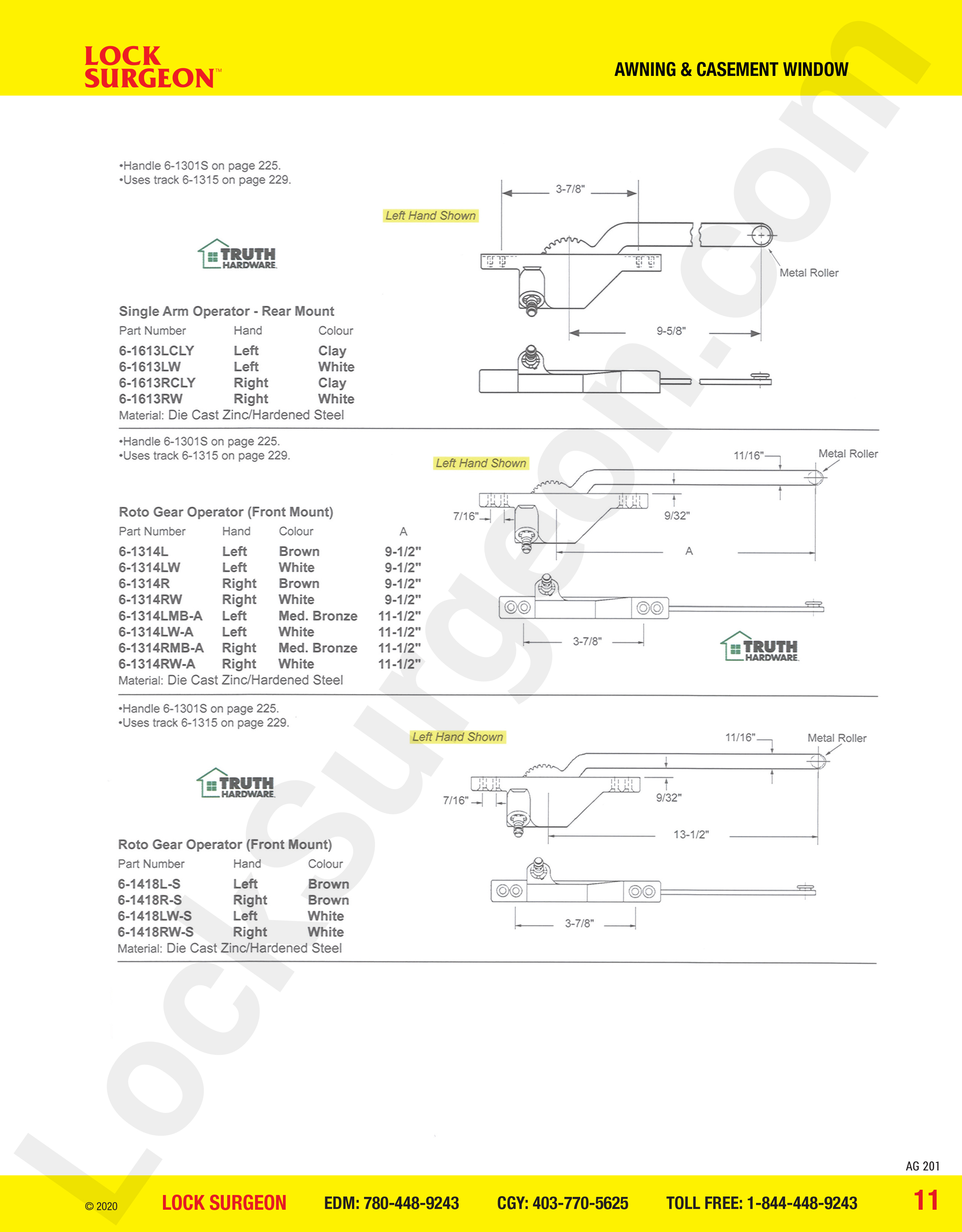 awning and casement window parts for roto gear operators.