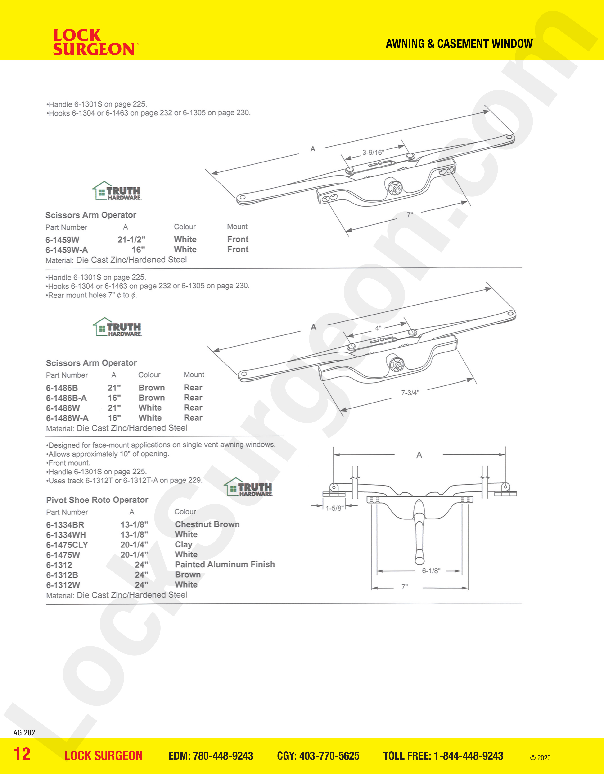 Calgary awning and casement window parts for ellipse operators.