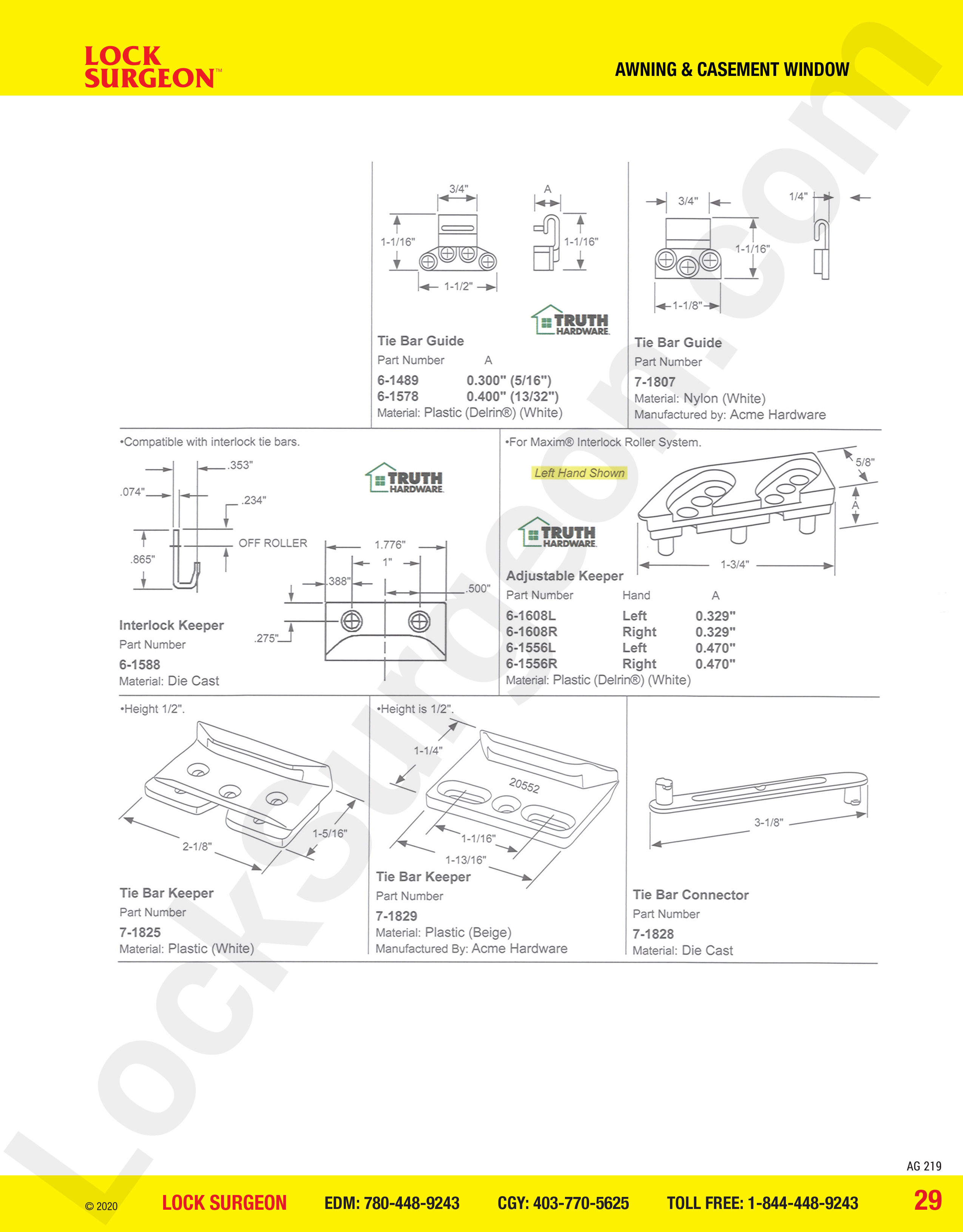 awning and casement window parts for locks.