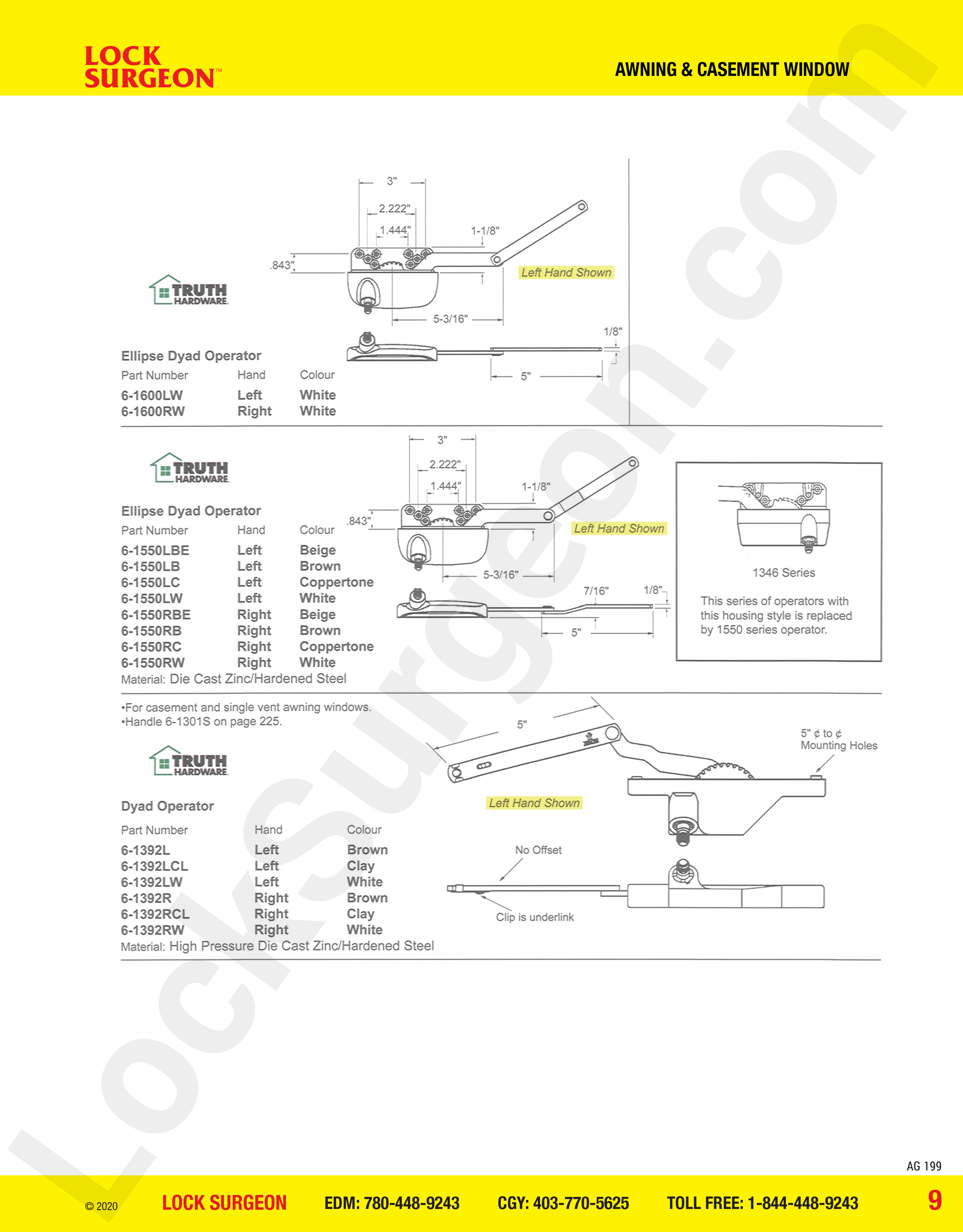 awning and casement window parts for ellipse operators