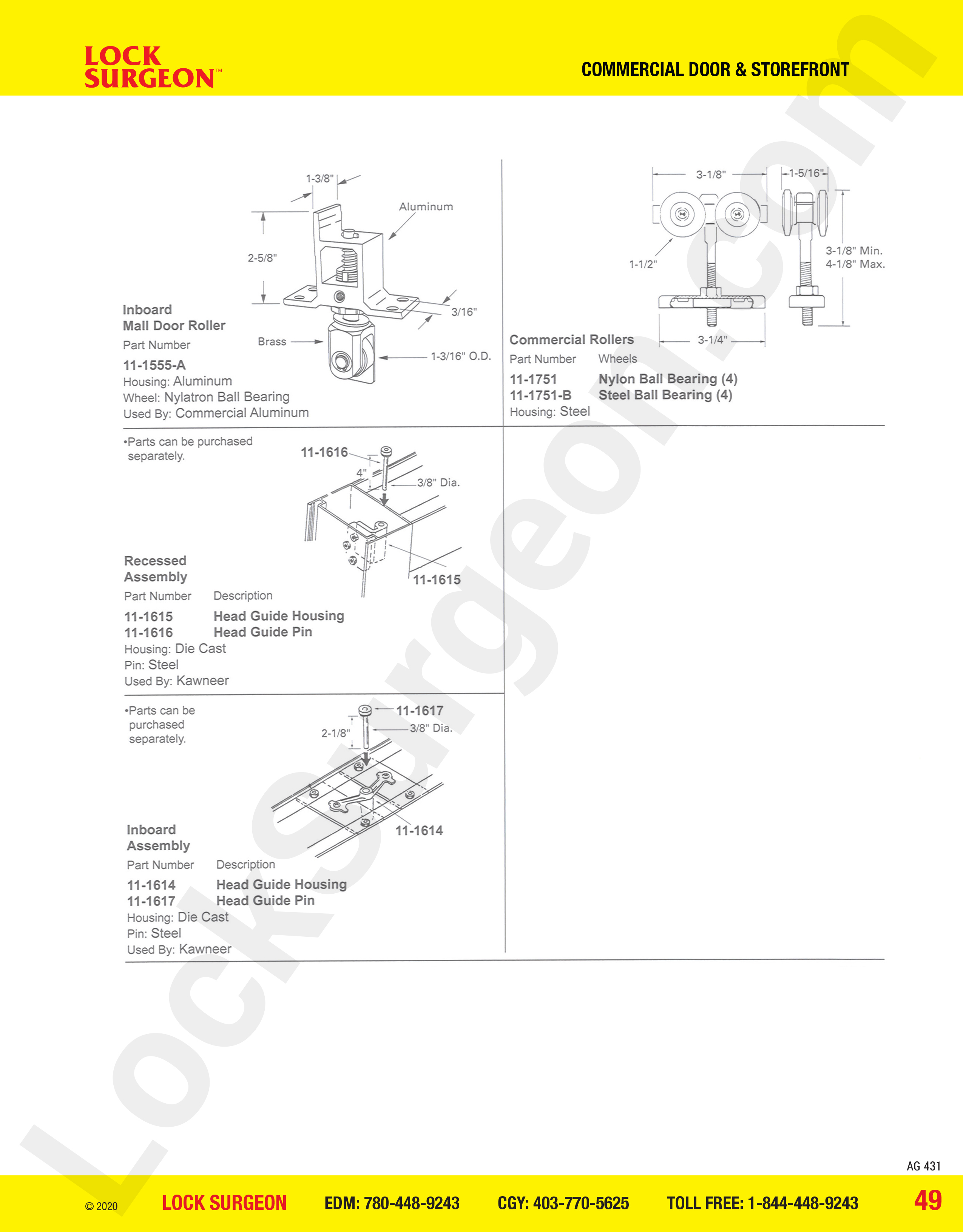 Commercial Door and Storefront parts for commercial aluminum door rollers