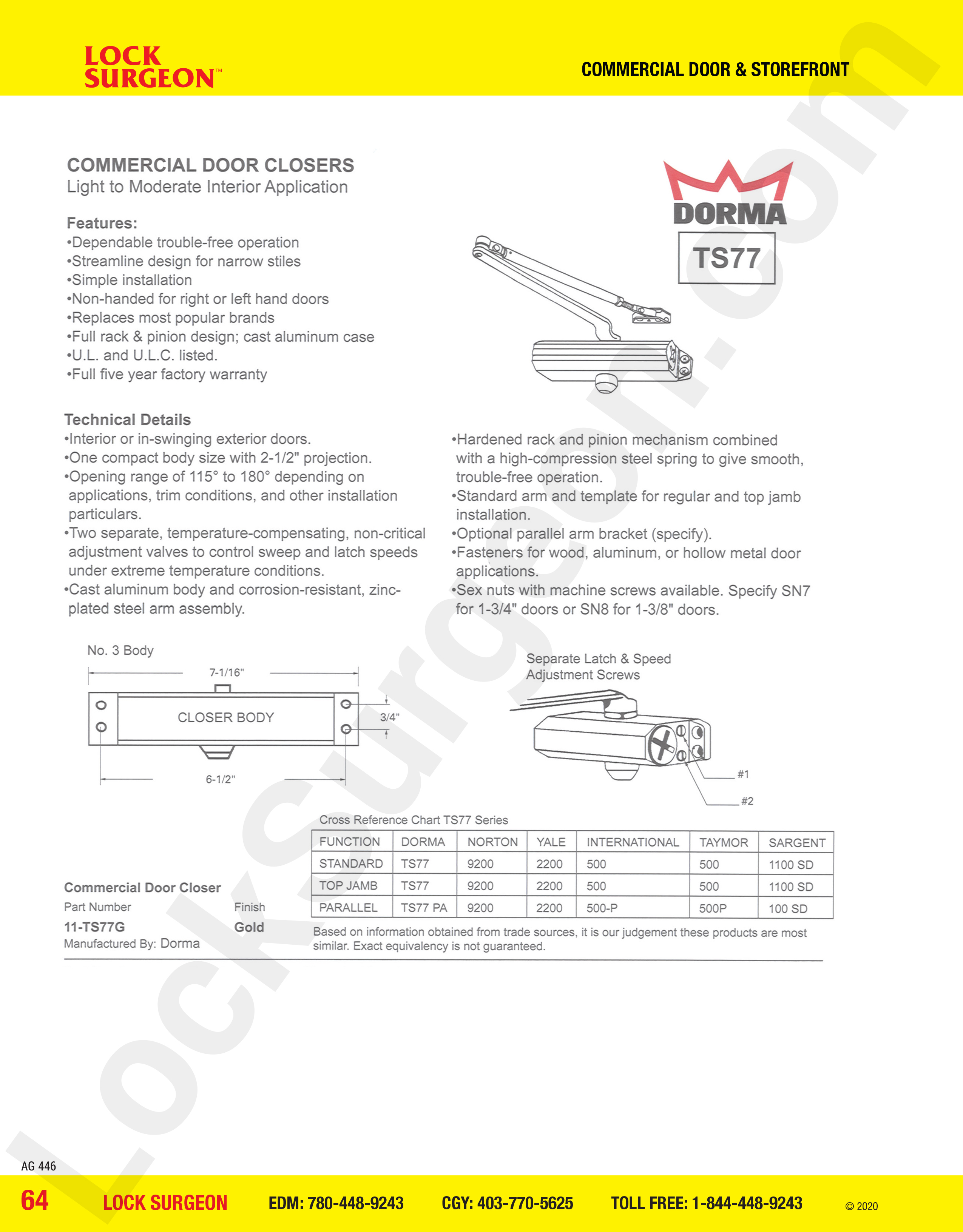 Commercial Door and Storefront parts for Dorma Commercial Door Closer for Light to Moderate Interior Applications