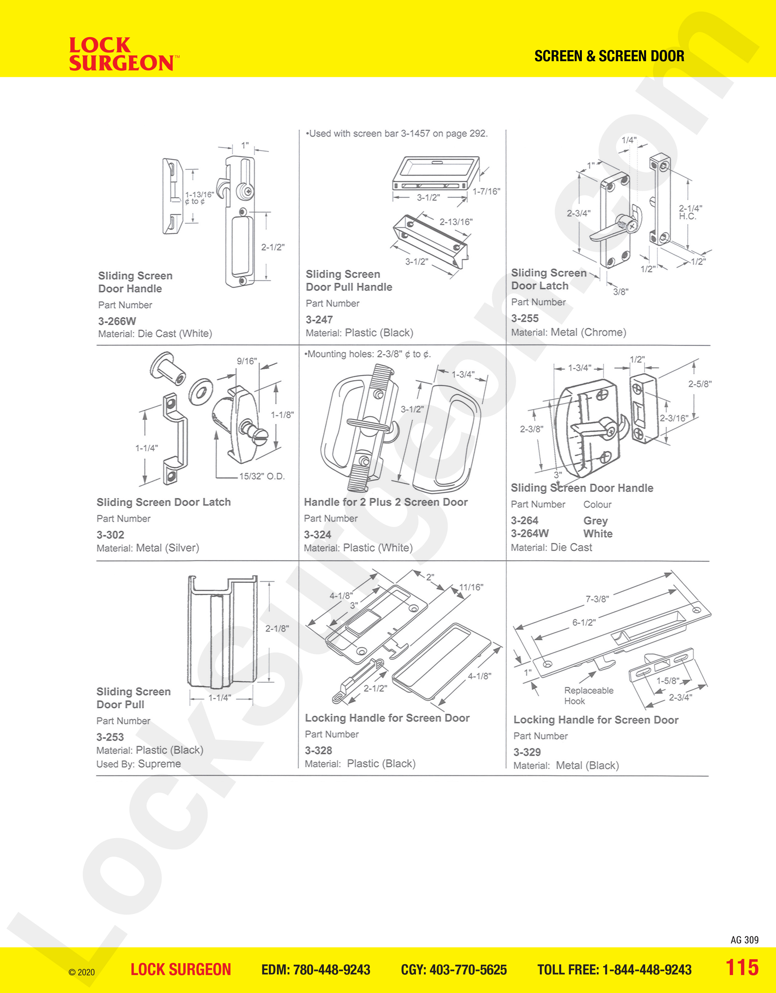 Screen and Screen Door pulls, handles and latches