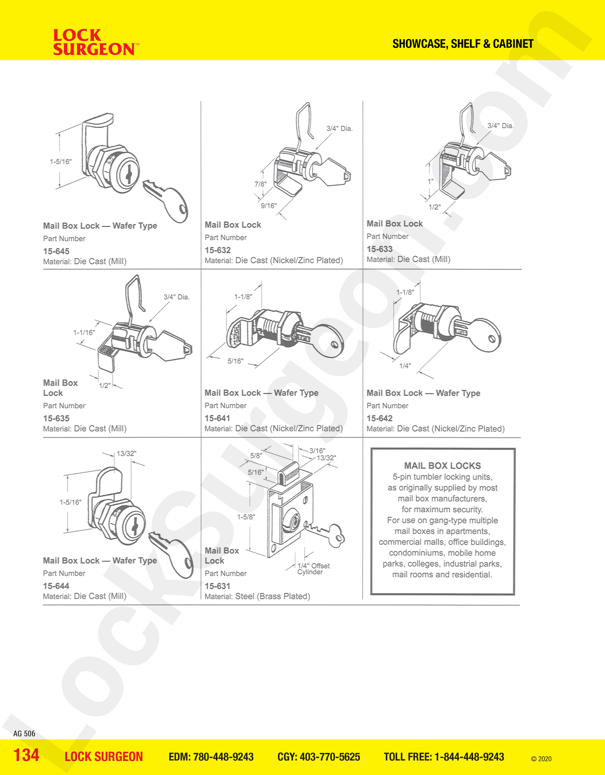 Showcase shelves and cabinet mail box locks