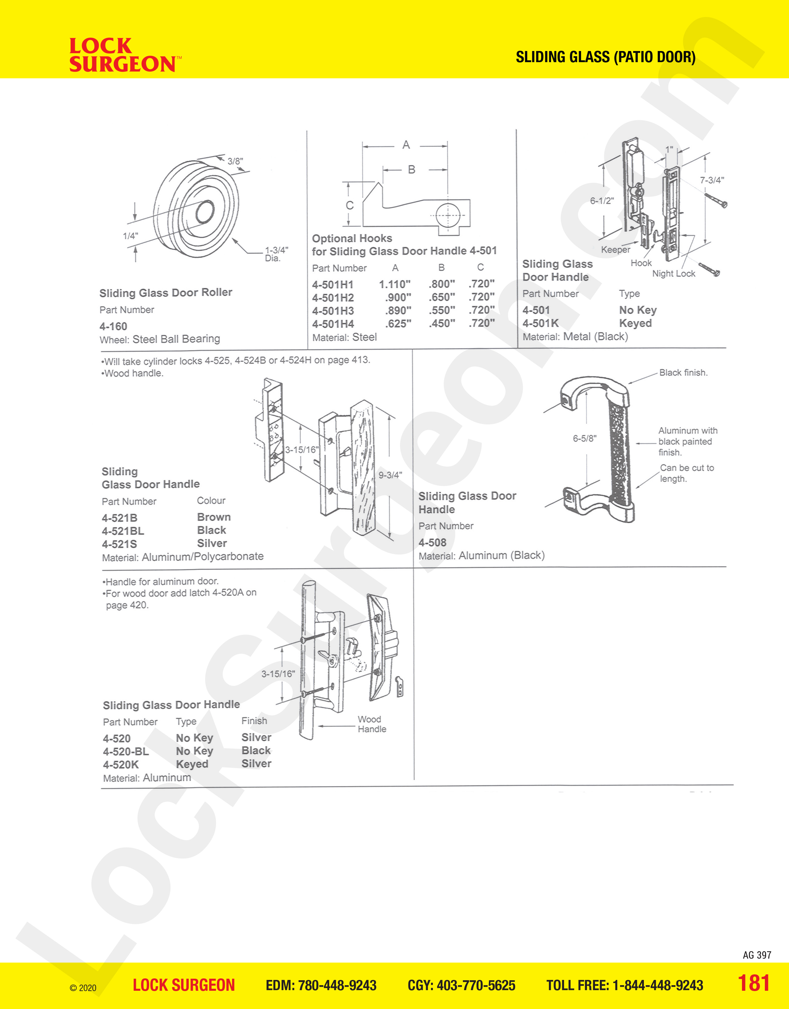 Sliding Glass and Patio Door handles