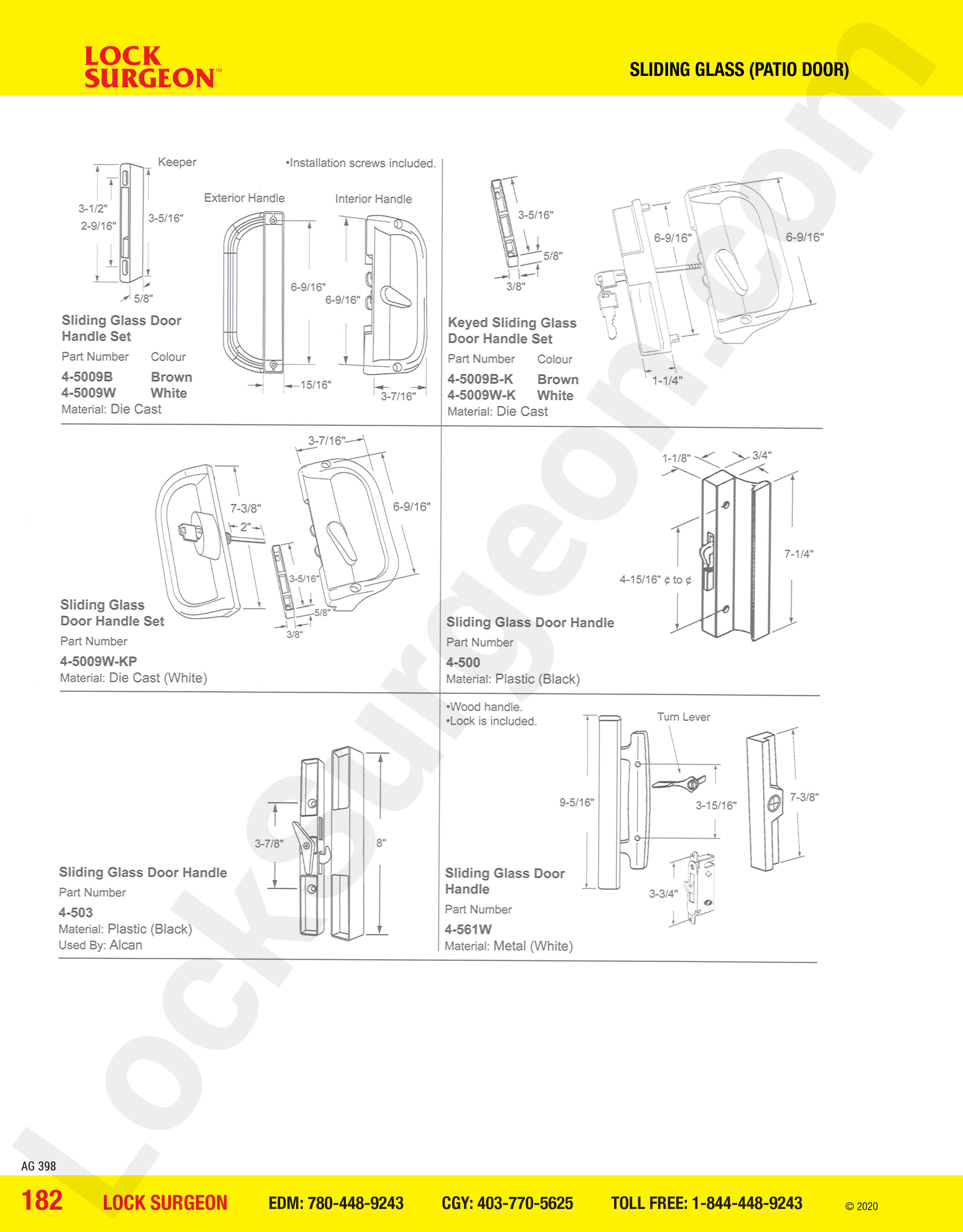 Sliding Glass and Patio Door handle sets