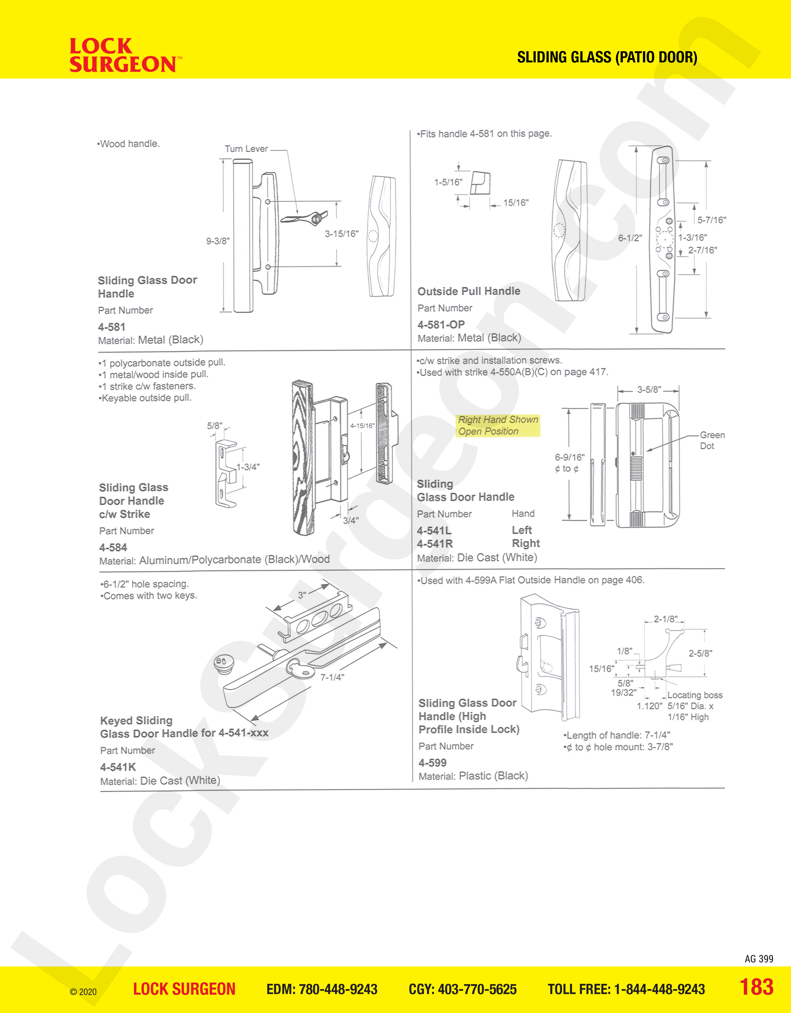 Sliding Glass and Patio Door handles