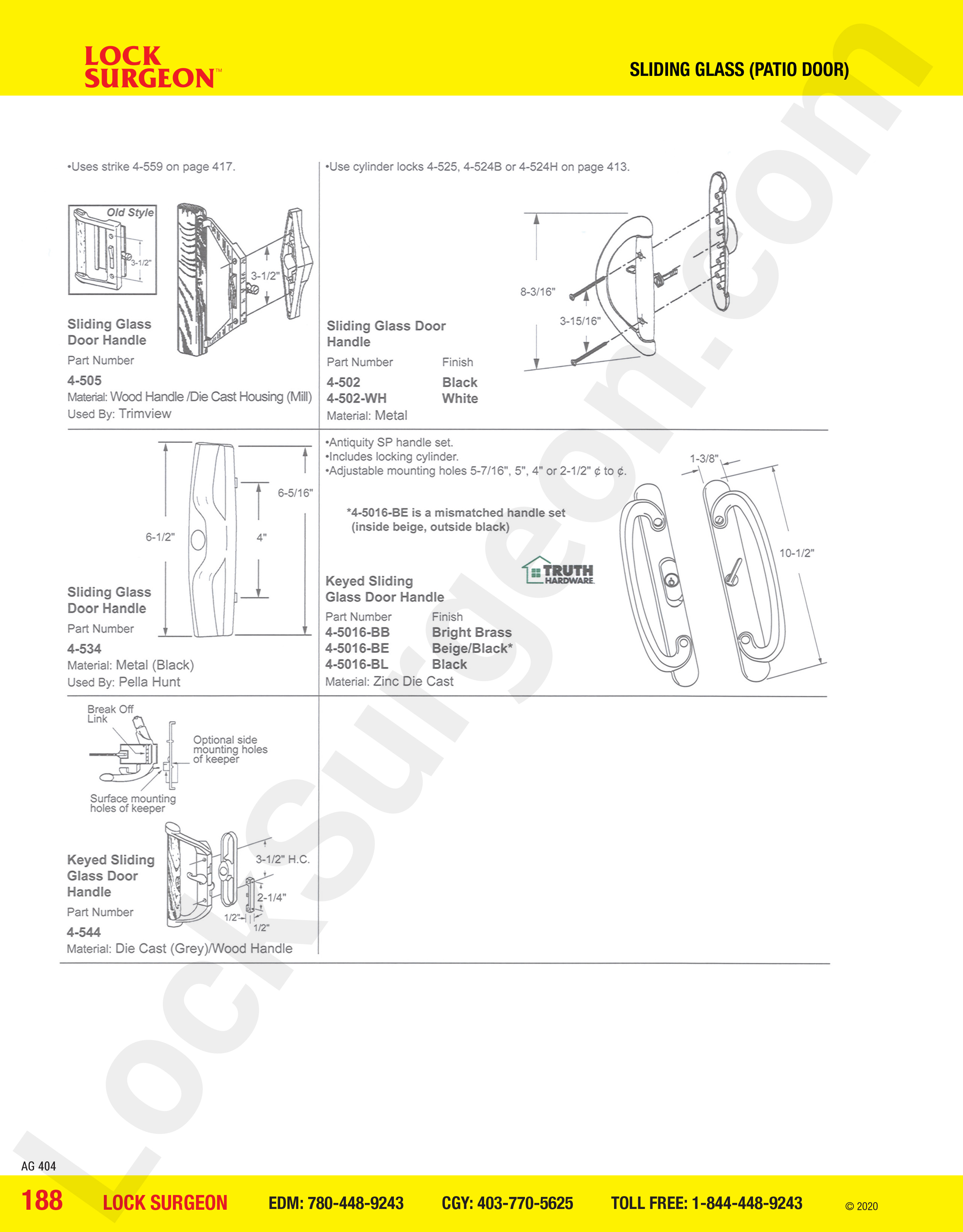 Sliding Glass and Patio Door handles