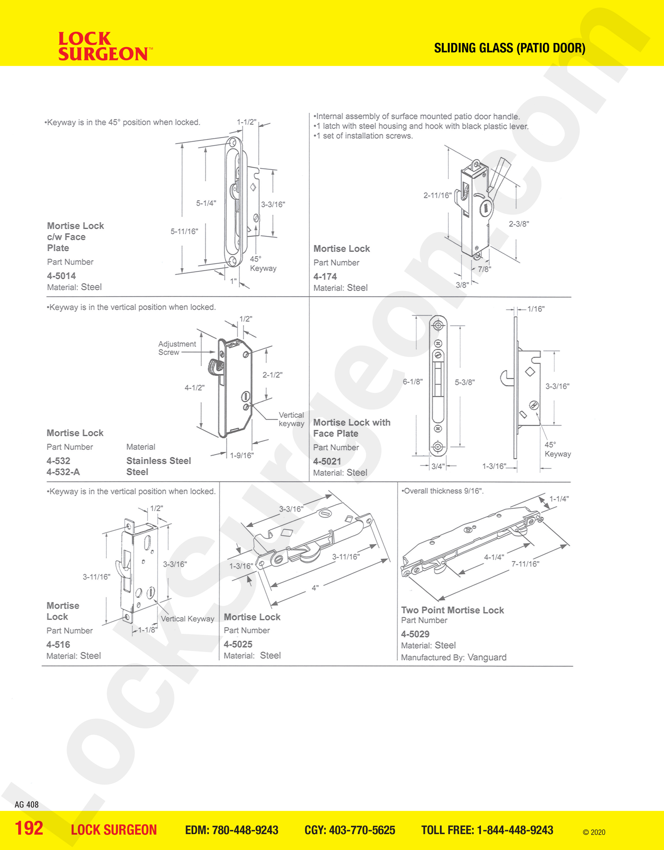 Sliding Glass and Patio Door mortise locks