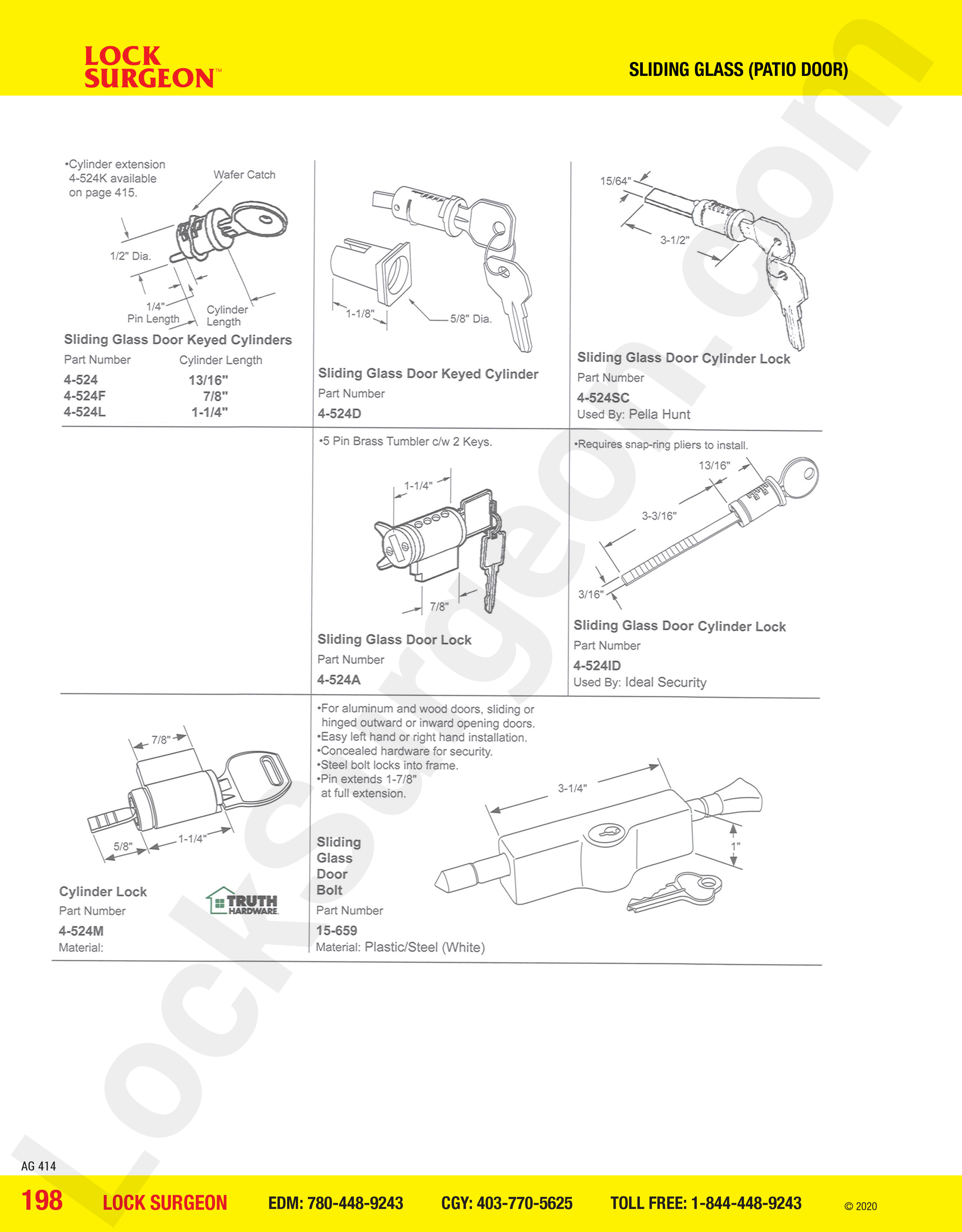 Sliding Glass and Patio Door keyed cylinders