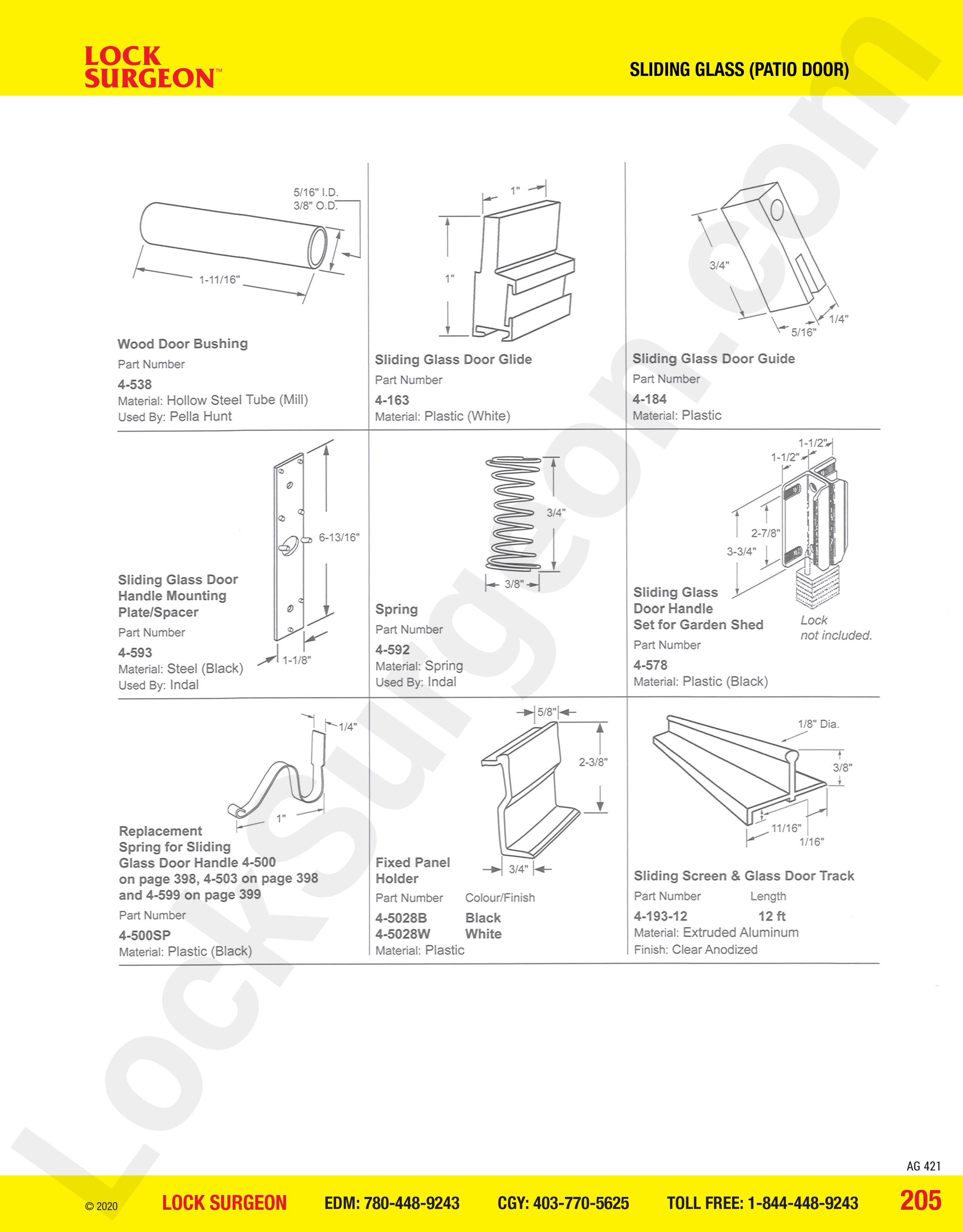 Sliding Glass and Patio Door miscellaneous parts