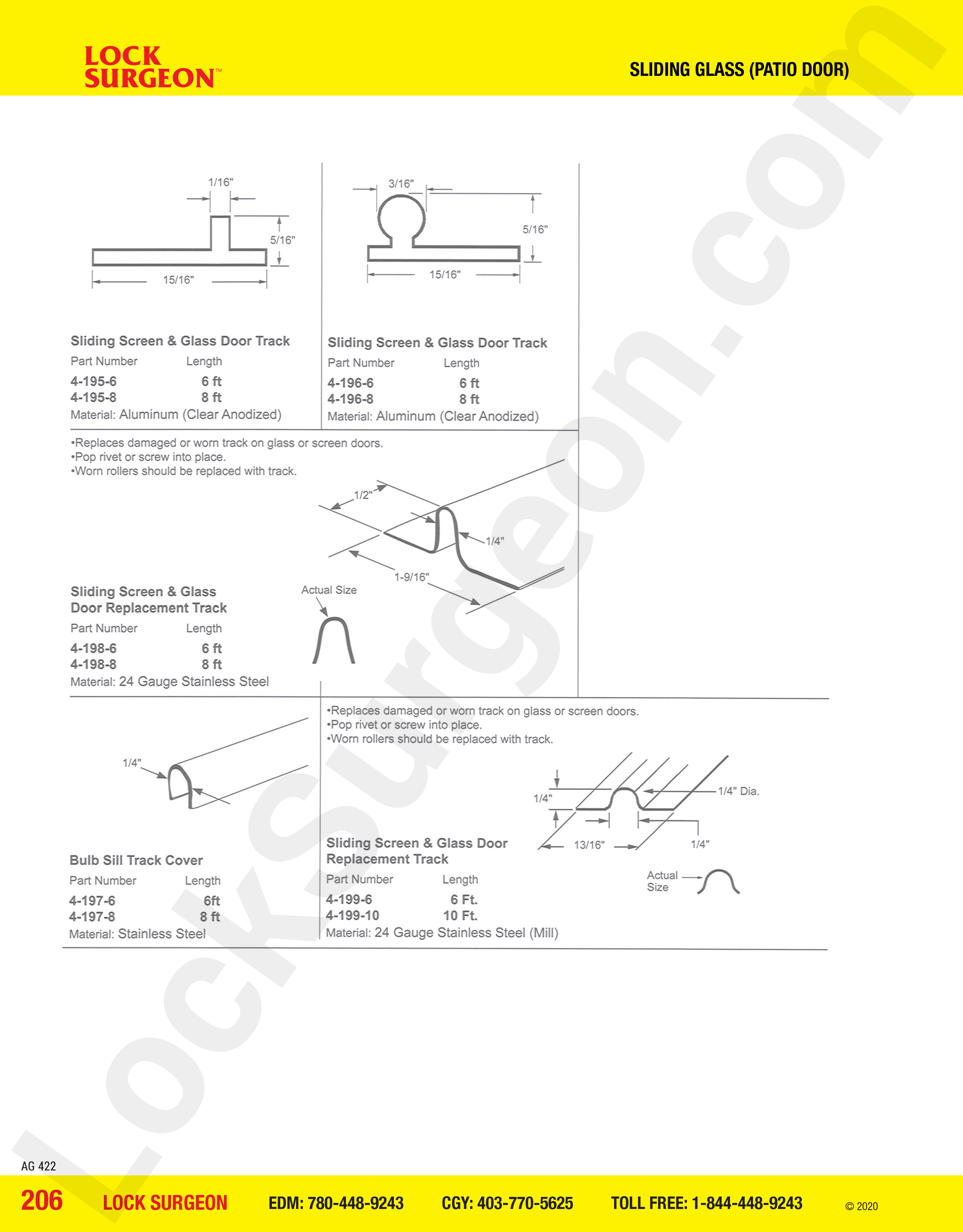 Sliding Glass and Patio Door screen tracks