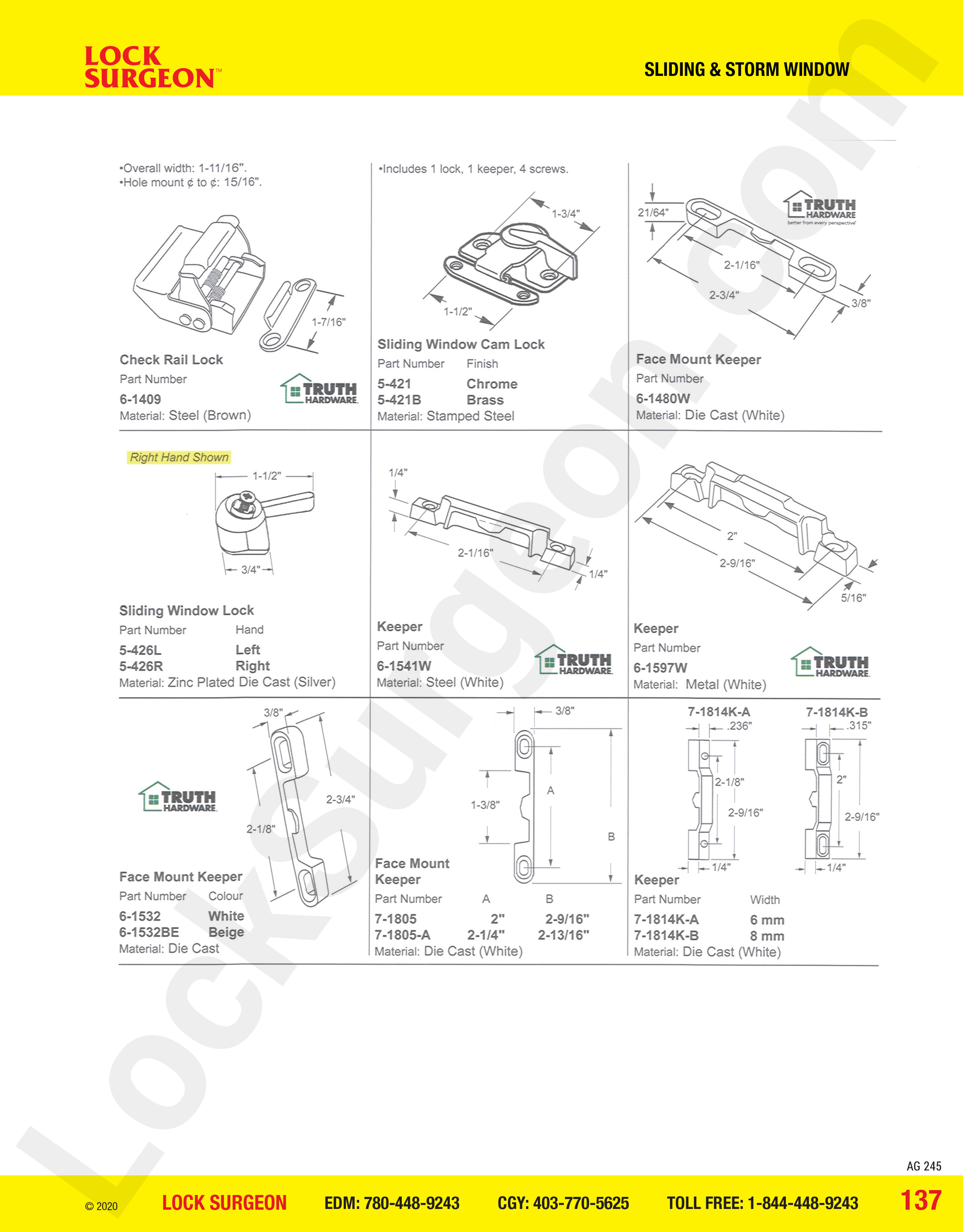 Sliding and Storm Window lock and keeper parts