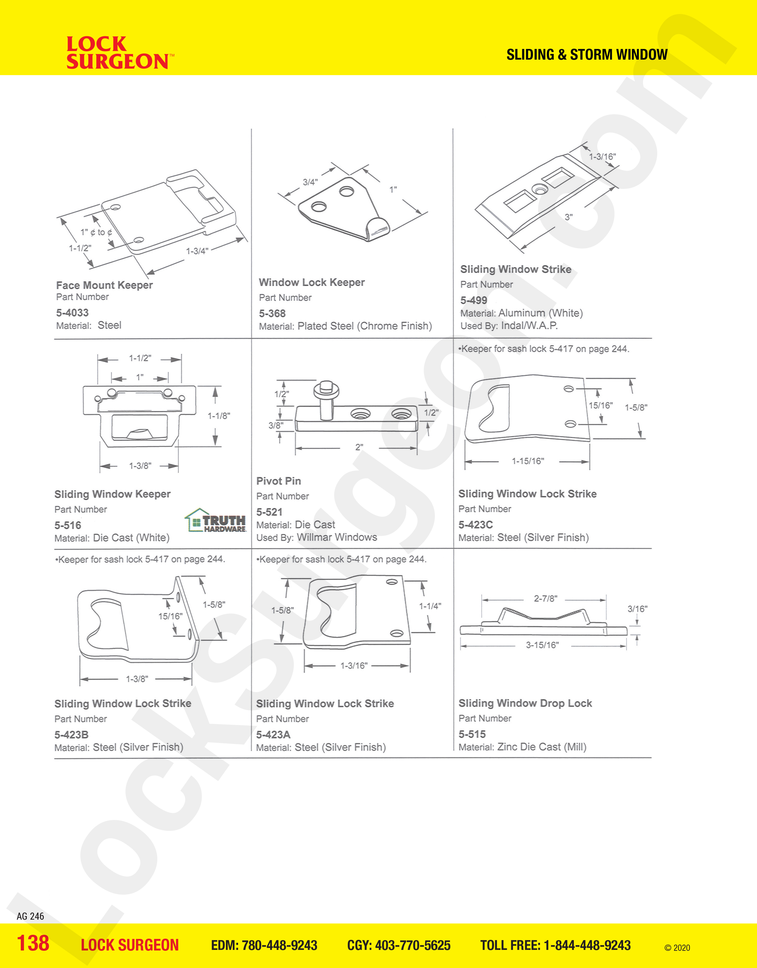 Sliding and Storm Window keeper and strike parts