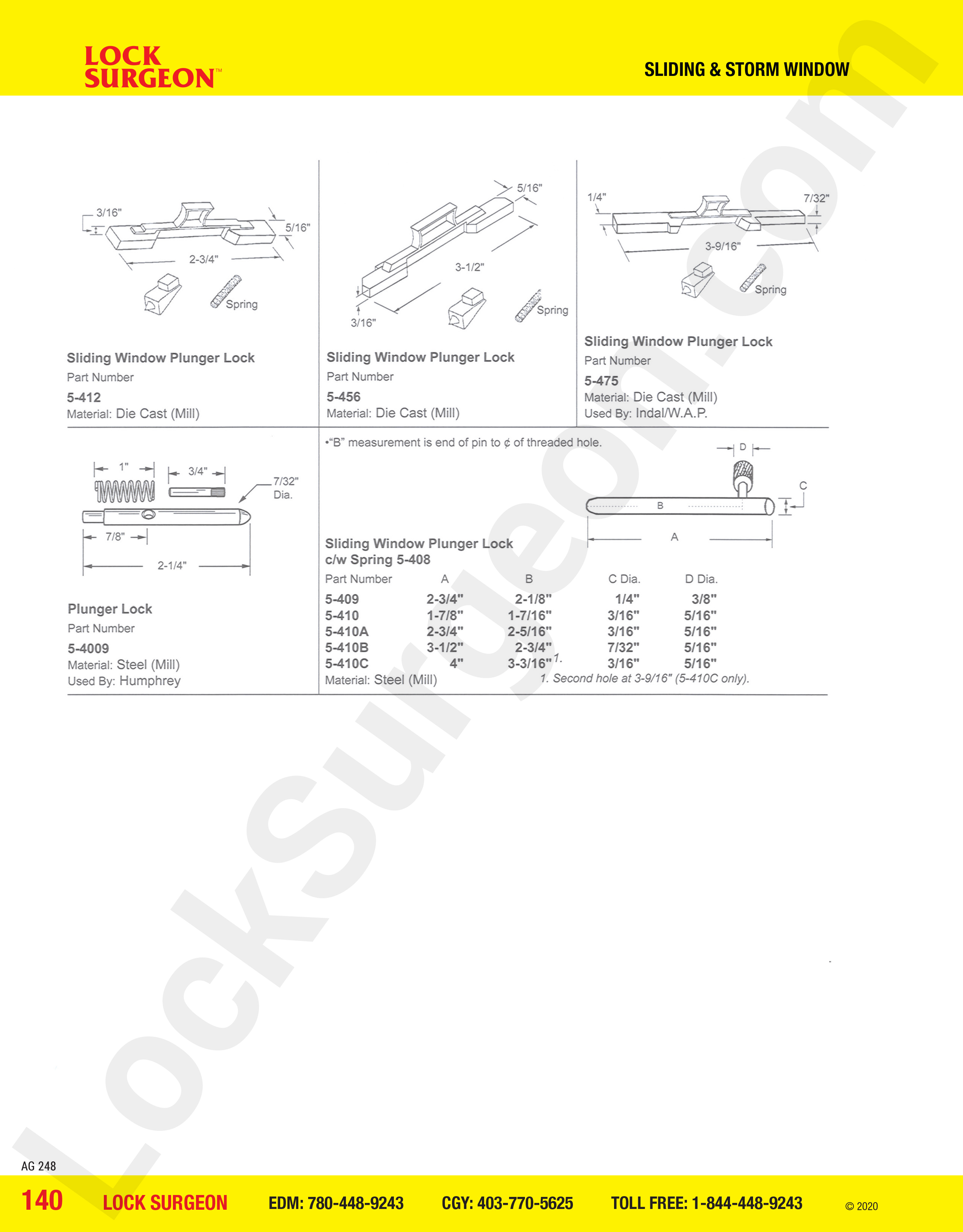 Sliding and Storm Window plunger lock parts