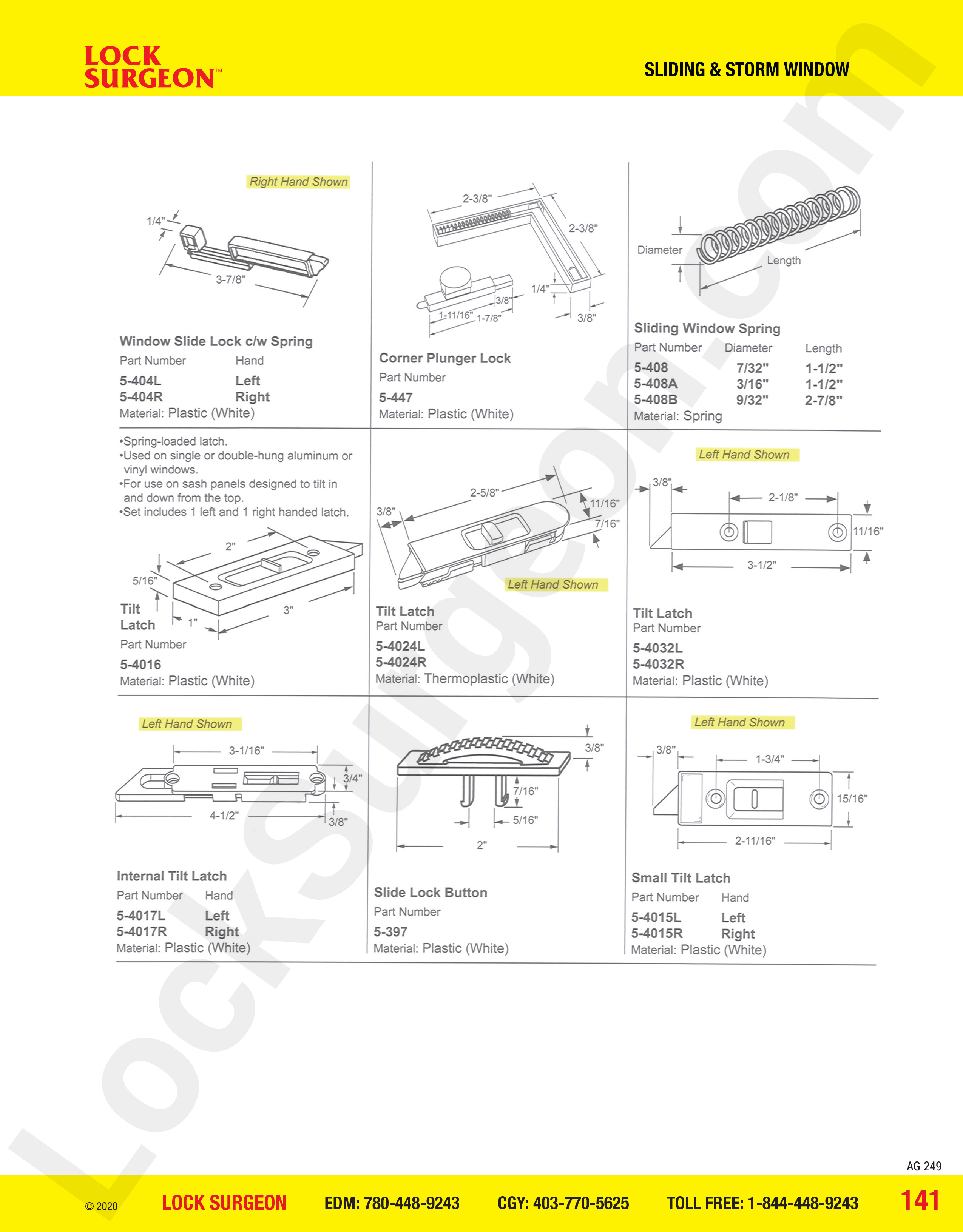 Sliding and Storm Window latches and lock parts