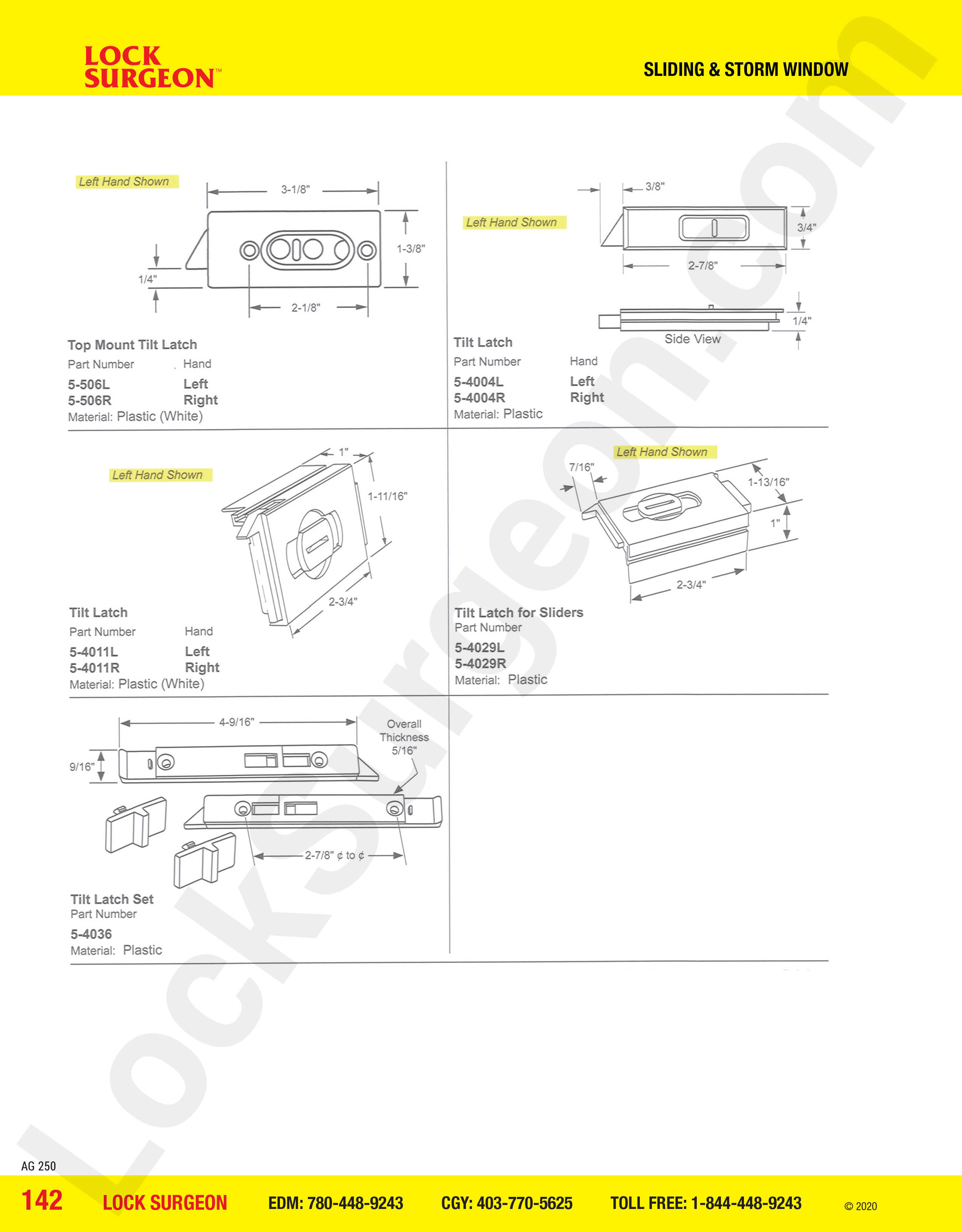 Sliding and Storm Window tilt latch parts