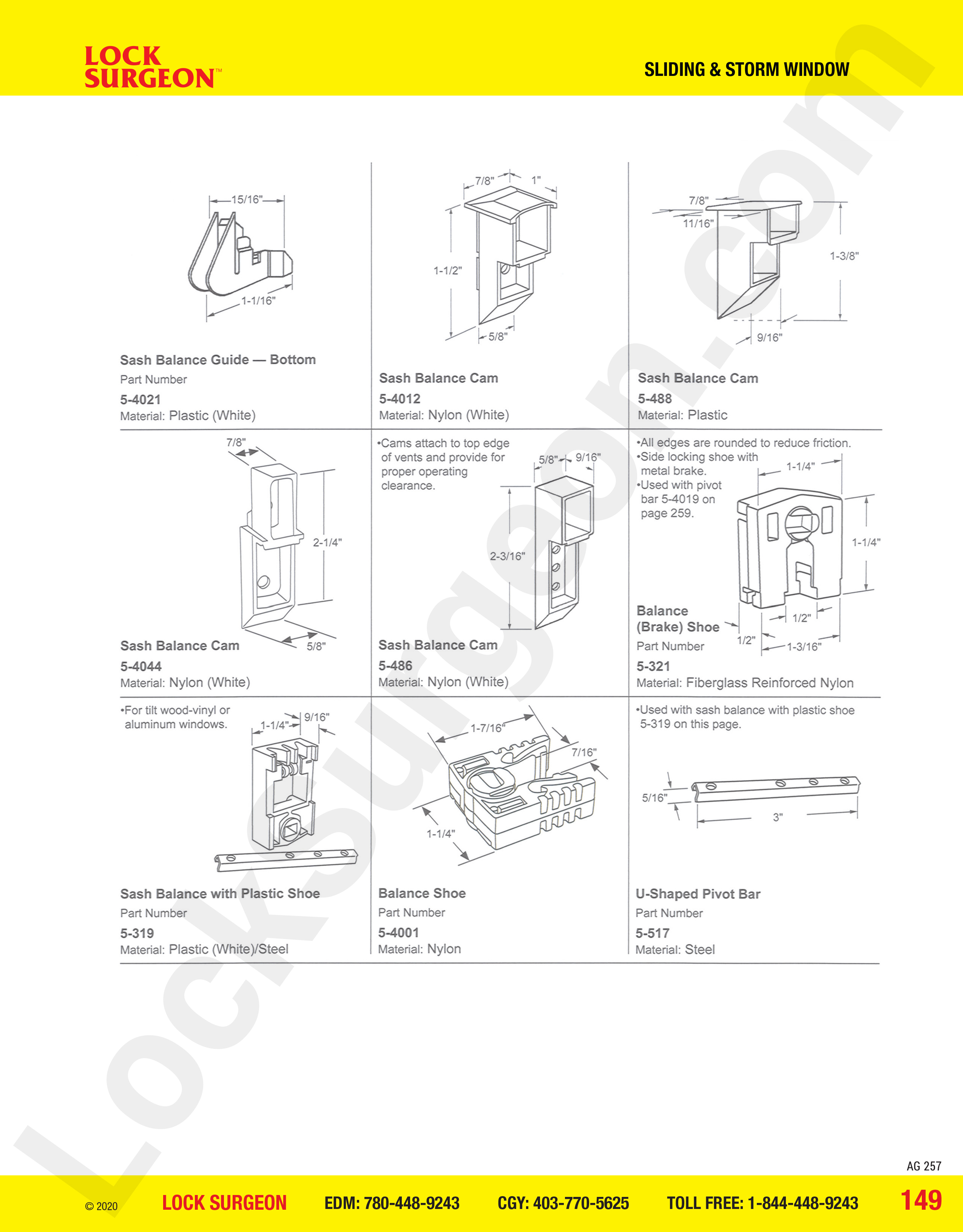 Sliding and Storm Window balance cams and shoes