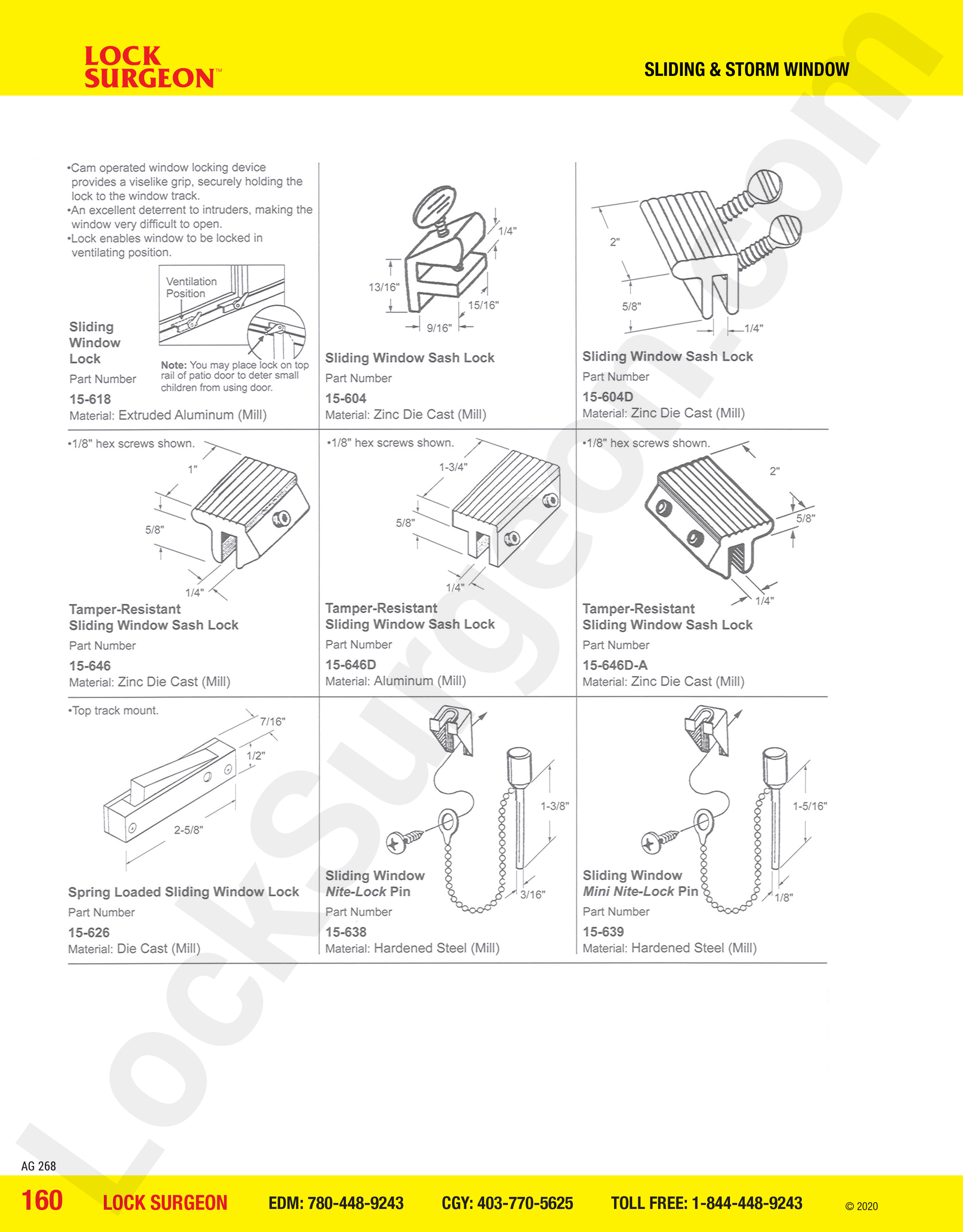 Sliding and Storm Window sash locks