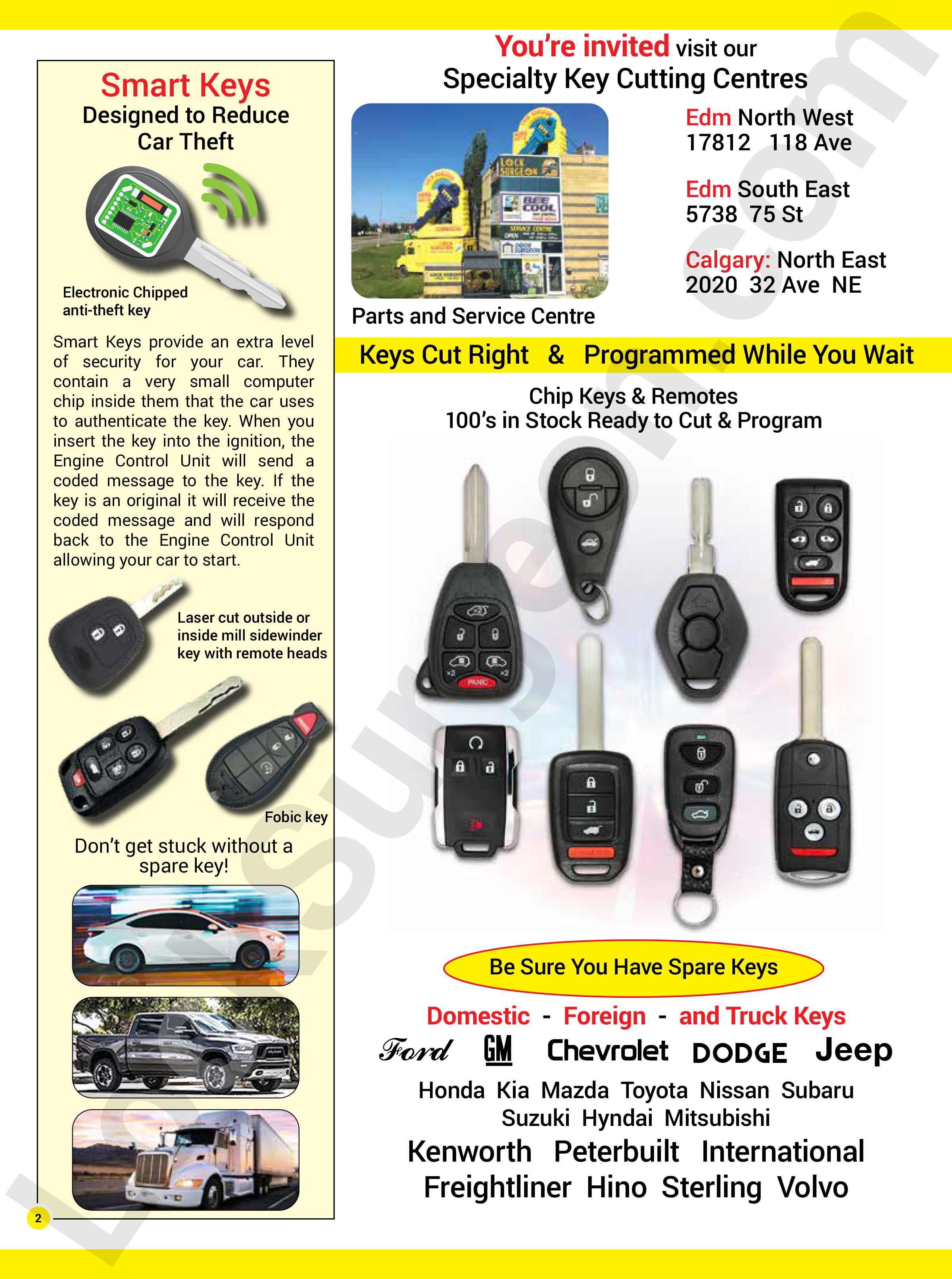 Lock Surgeon Calgary Automotive key cutting, remotes, FOBs proximity keys & transponder chip keys.