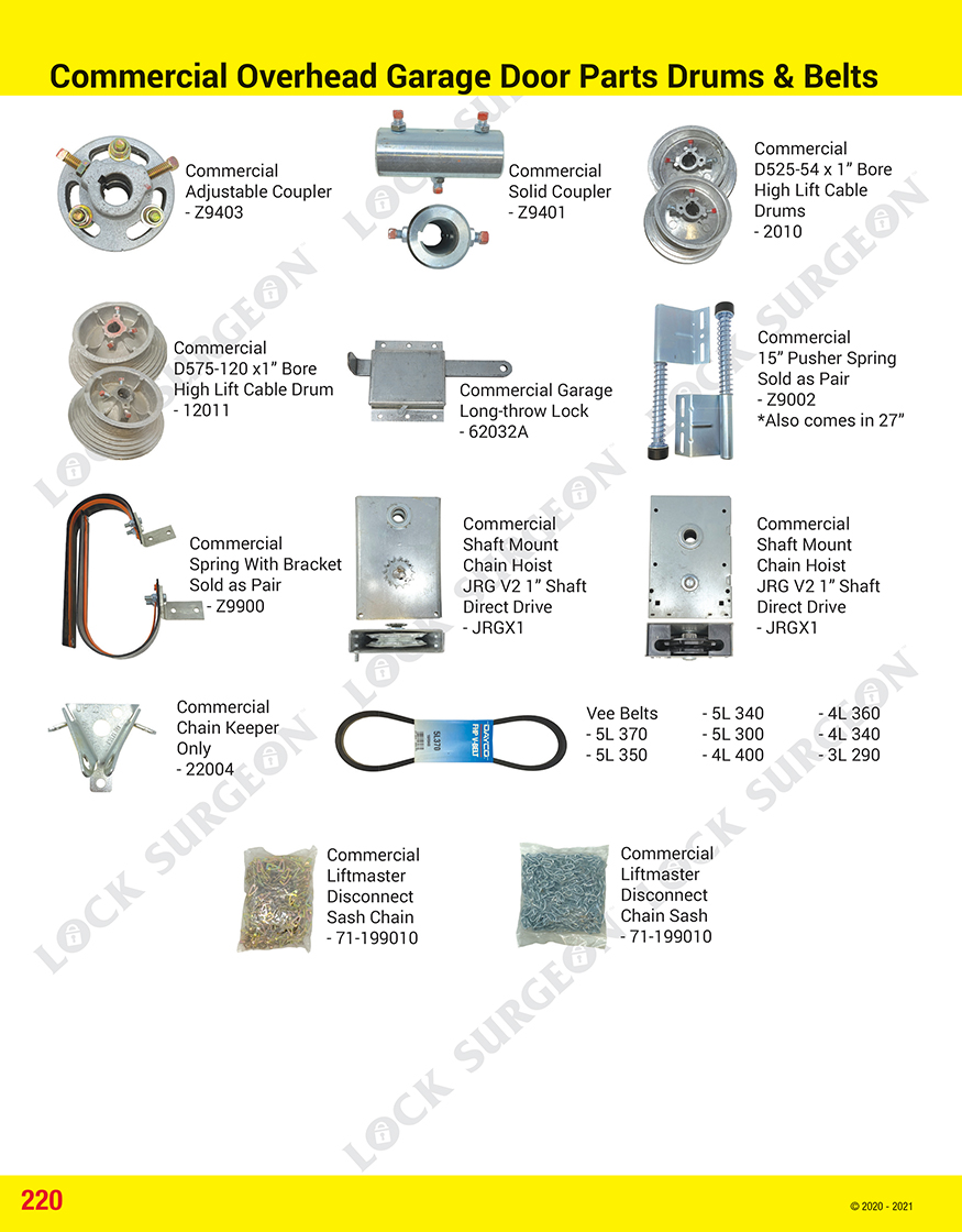 Commercial overhead garage door parts drums and belts Calgary.